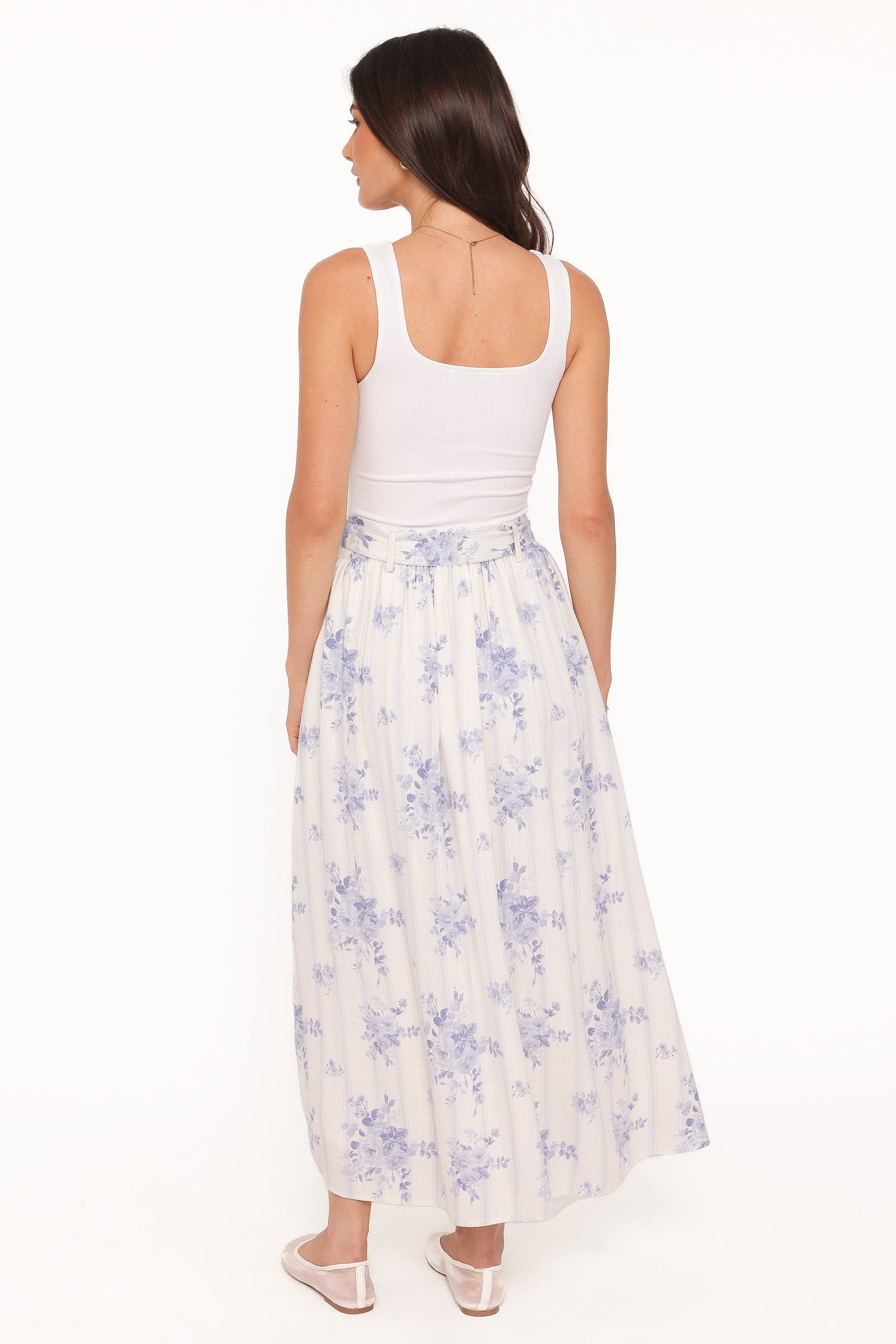 Xander Tie Waist Midi Skirt Lilac Floral