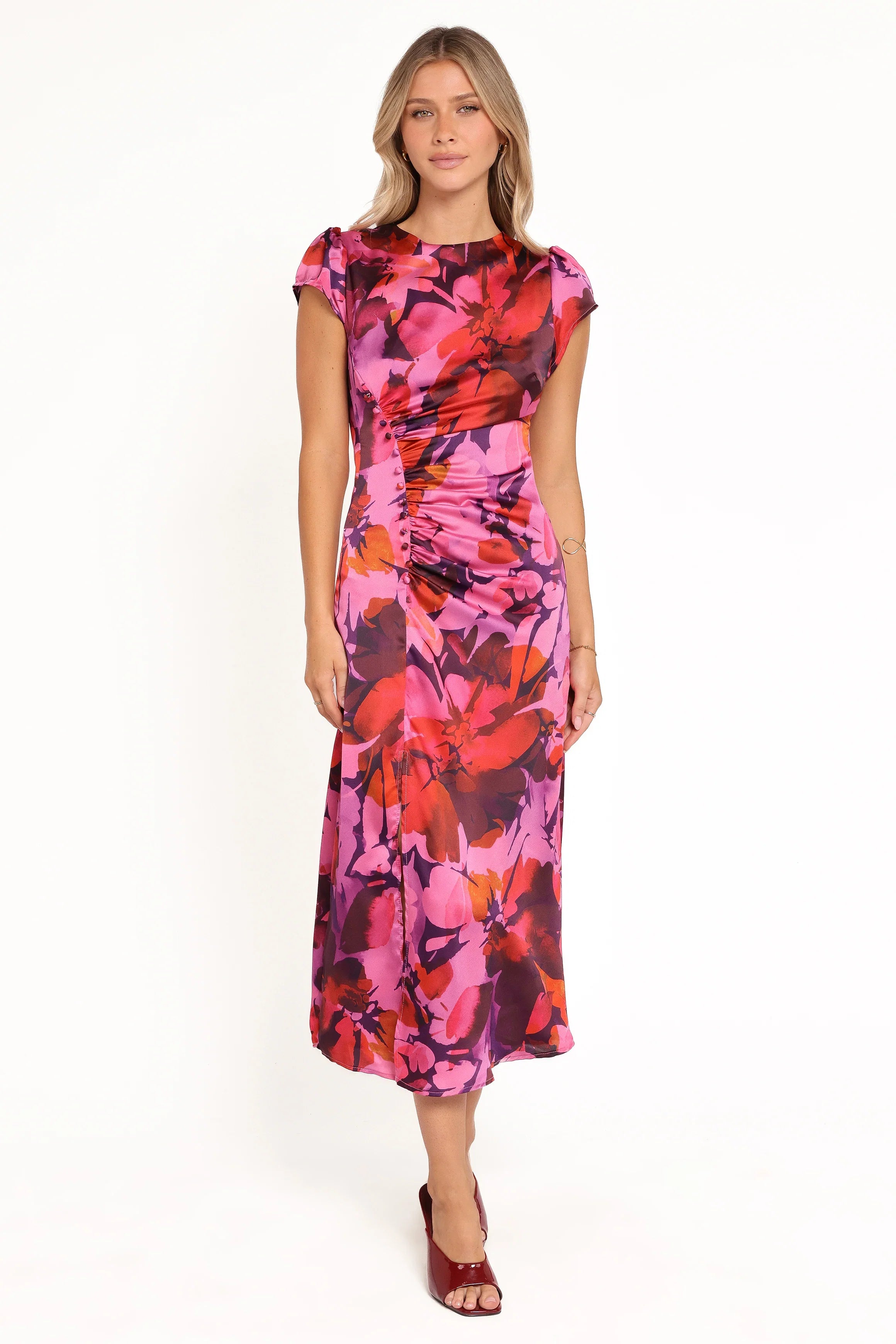 Lisbeth Midi Dress Magenta Floral