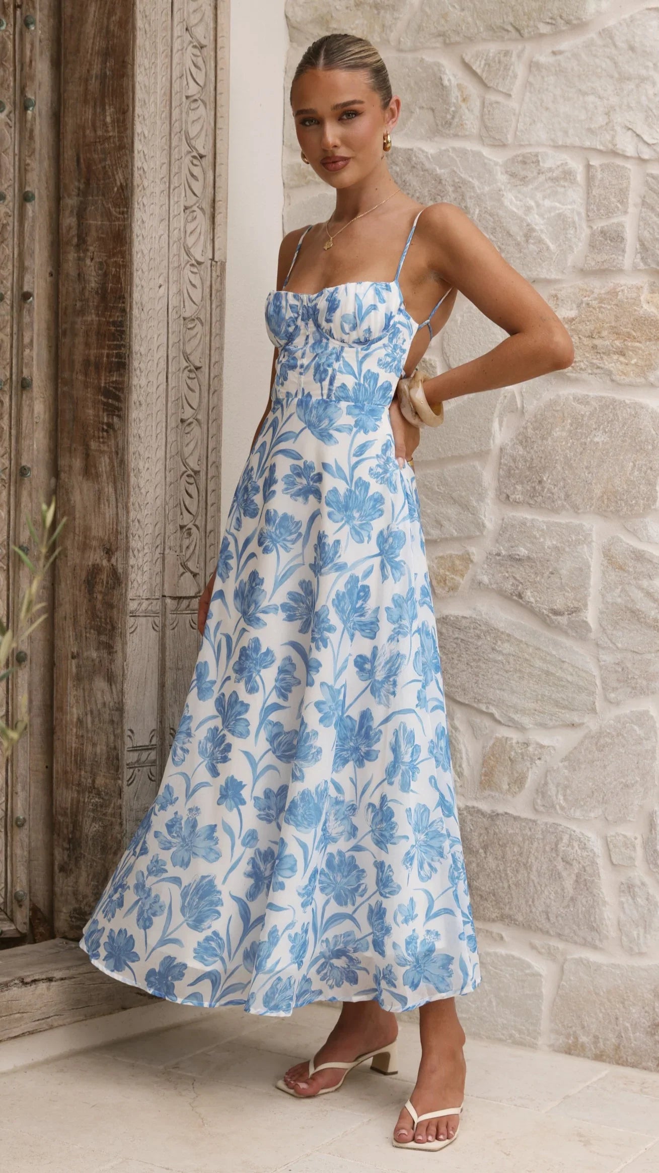 Rahima Maxi Dress Blue Flower