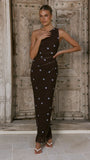 Cataleya Maxi Dress Brown Blue Polka Dot