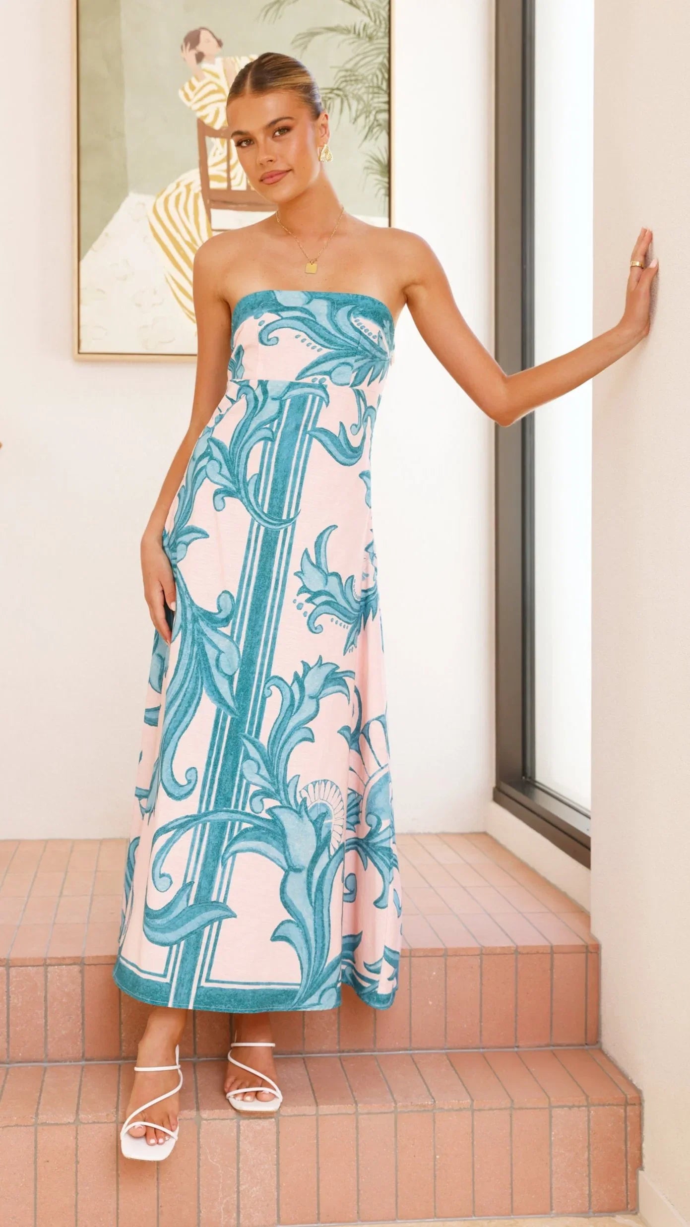 Madra Maxi Dress Aqua Pink Zayna