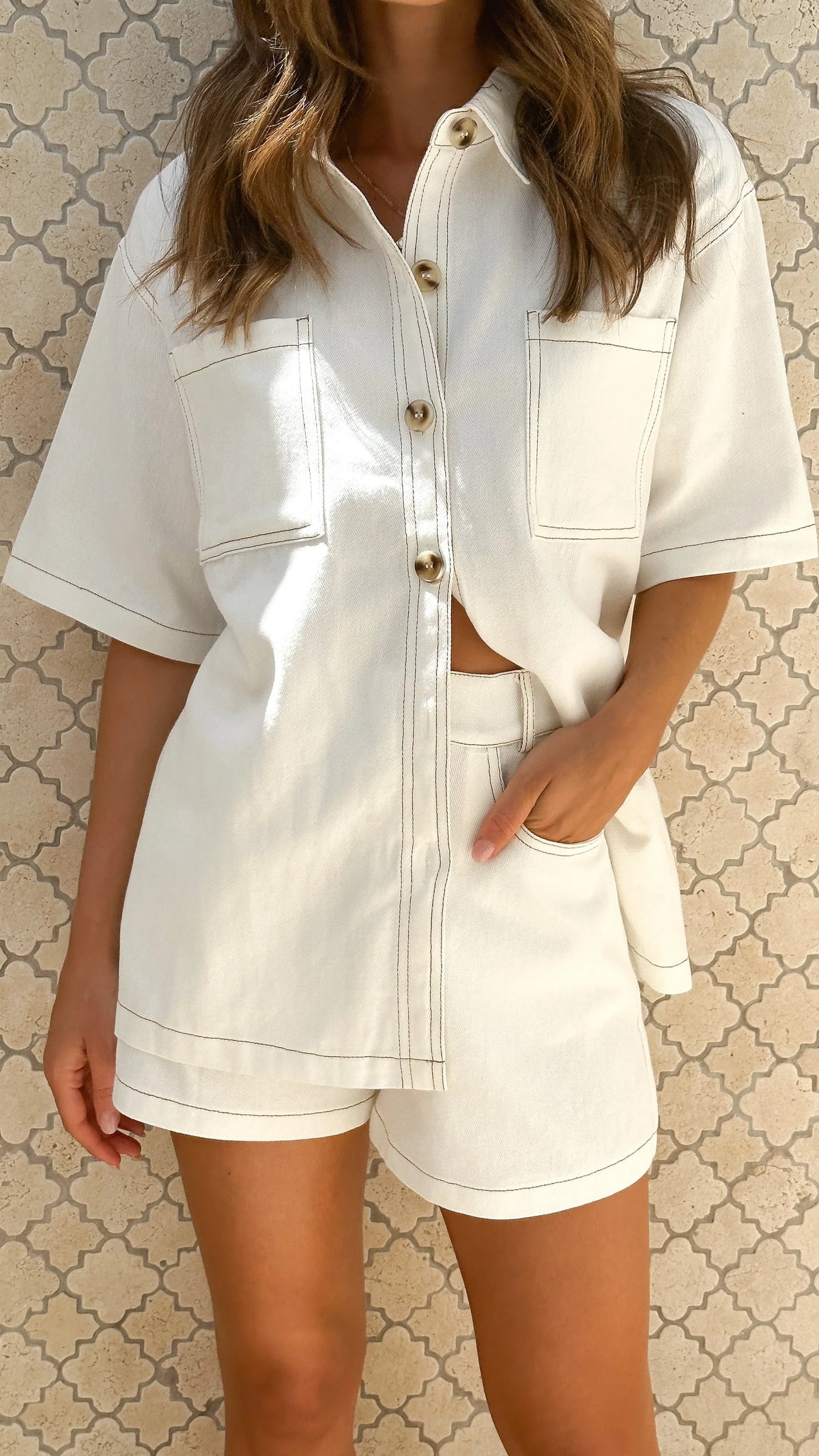 Olivia Shirt and Shorts Set White