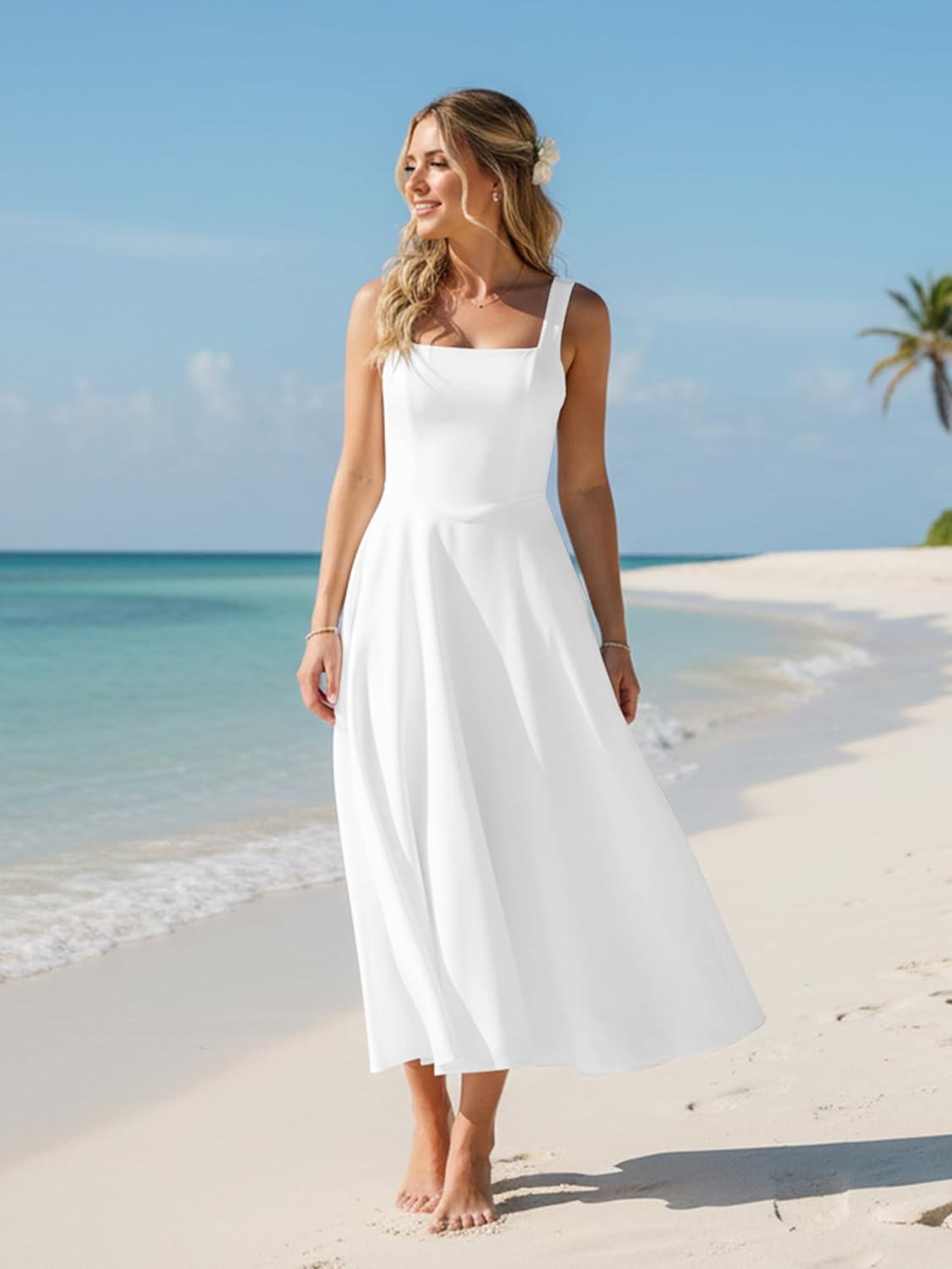A Line Maxi Dress Smocked Ruffle Flowy Casual Long Dresses
