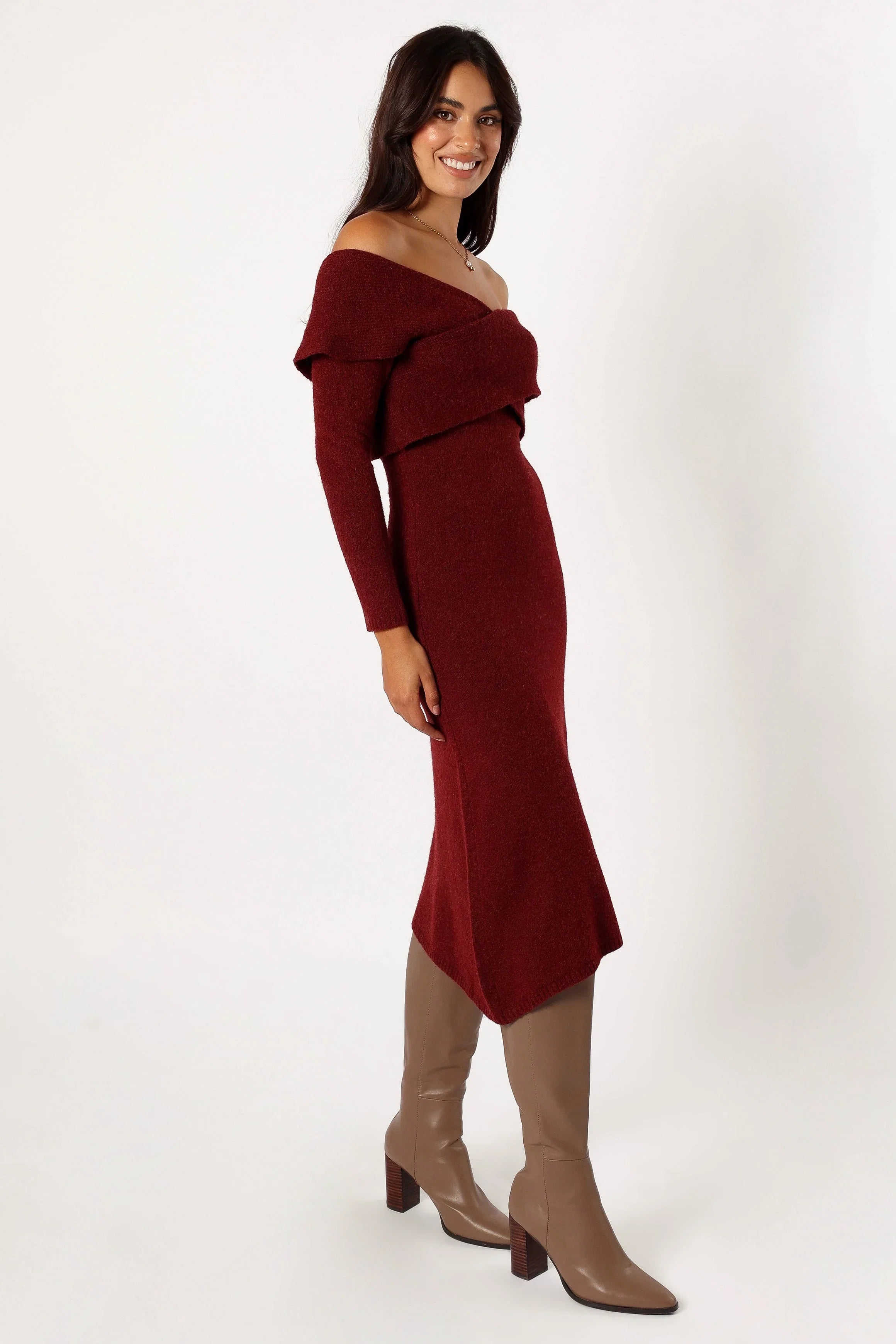 Deena Off Shoulder Midi Dress Red