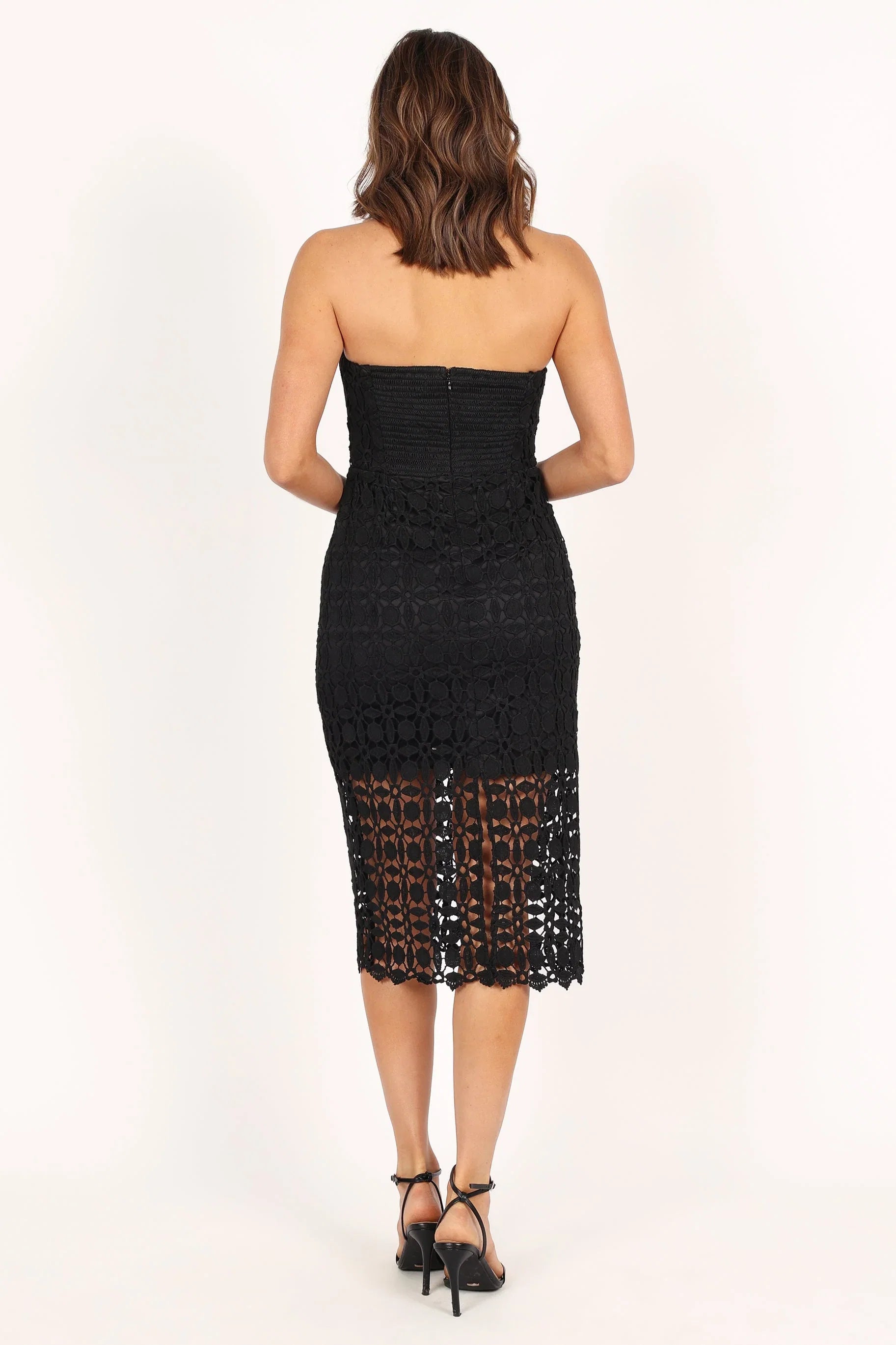 Candice Strapless Lace Midi Dress Black