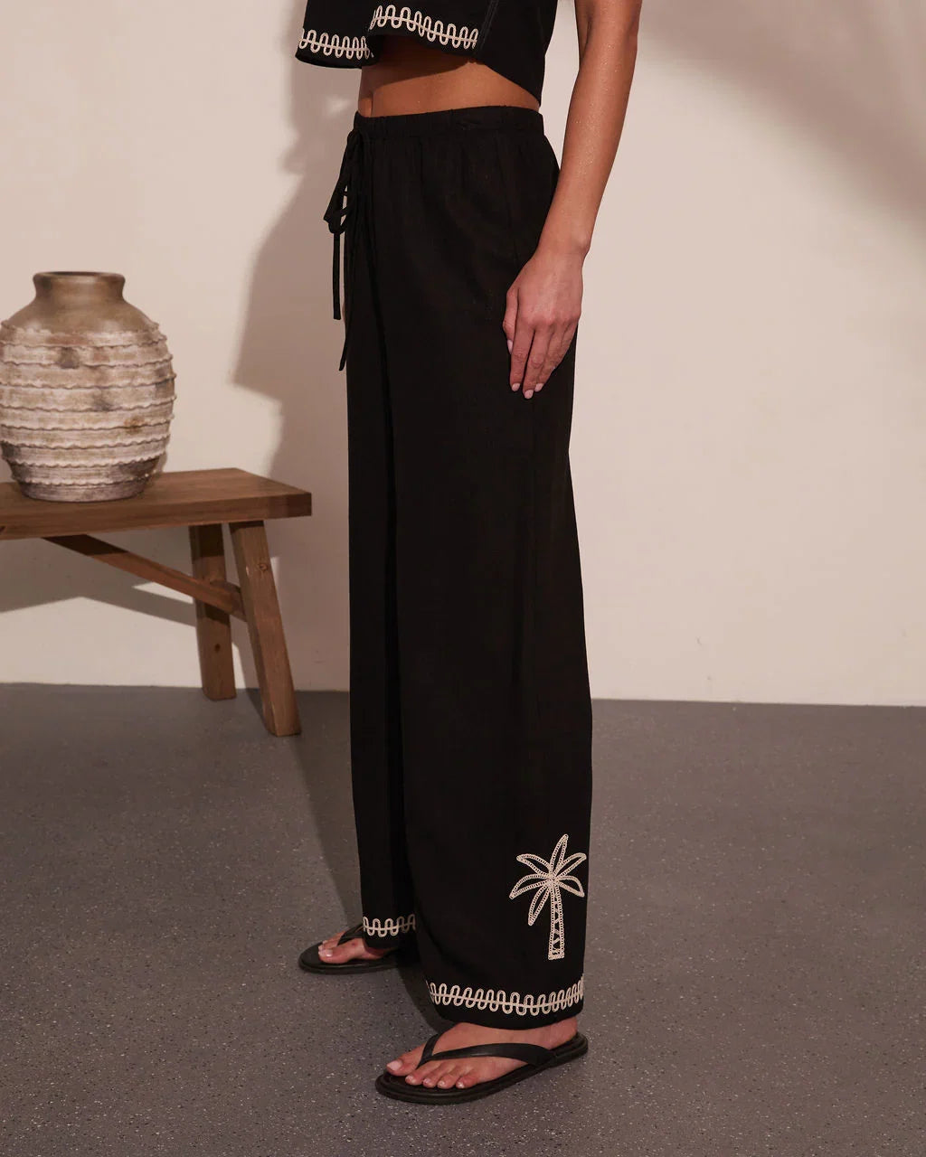 Cabana Coast Embroidered Palm Wide Leg Pants