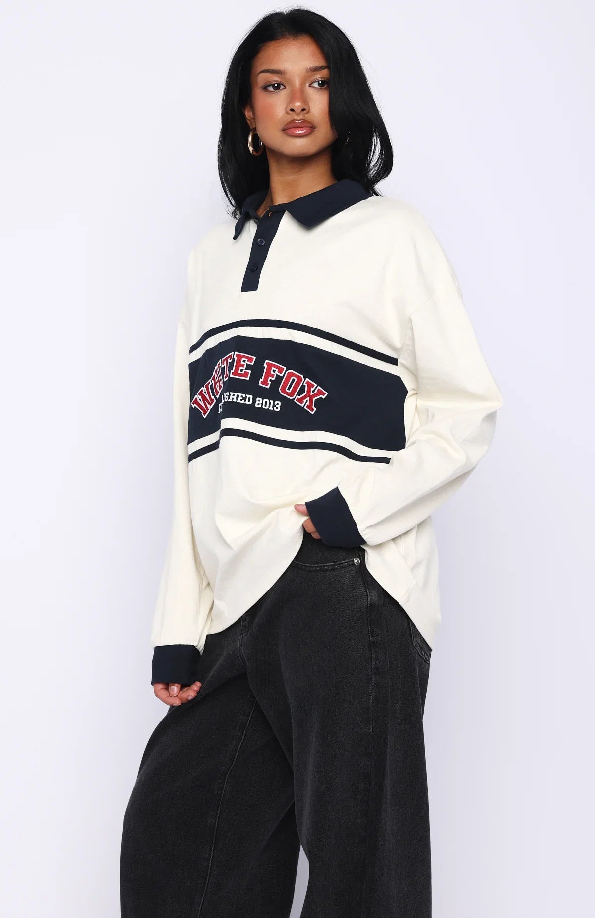 Meeting Friends Long Sleeve Rugby Shirt Cream