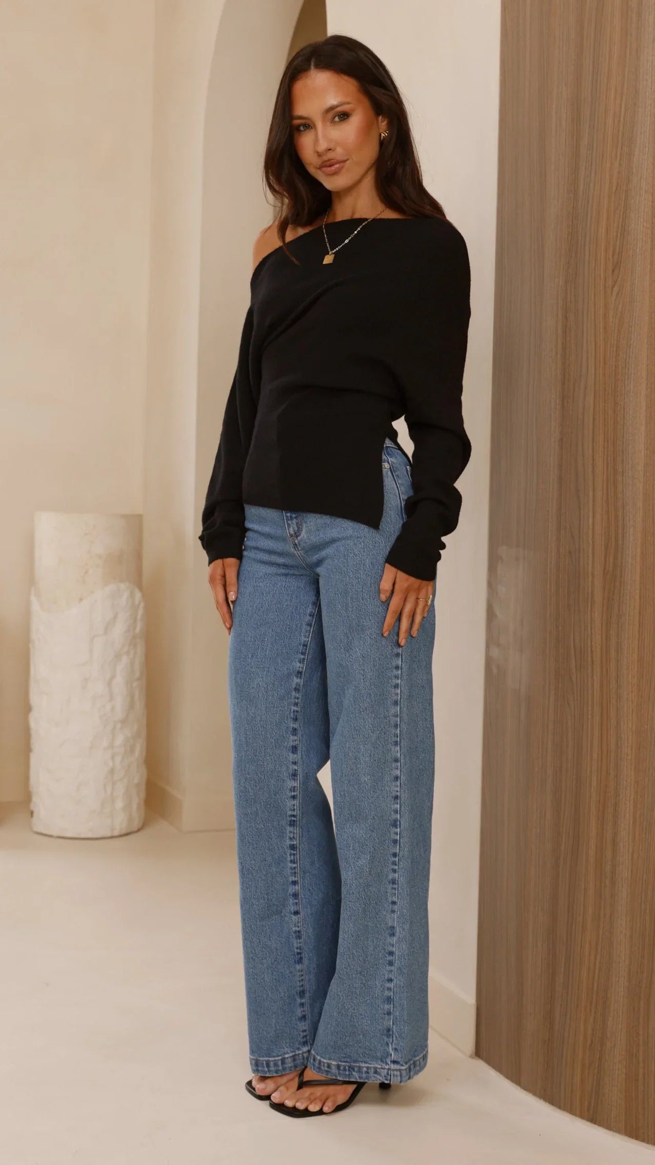 Eleora Long Sleeve Asymmetrical Top Black