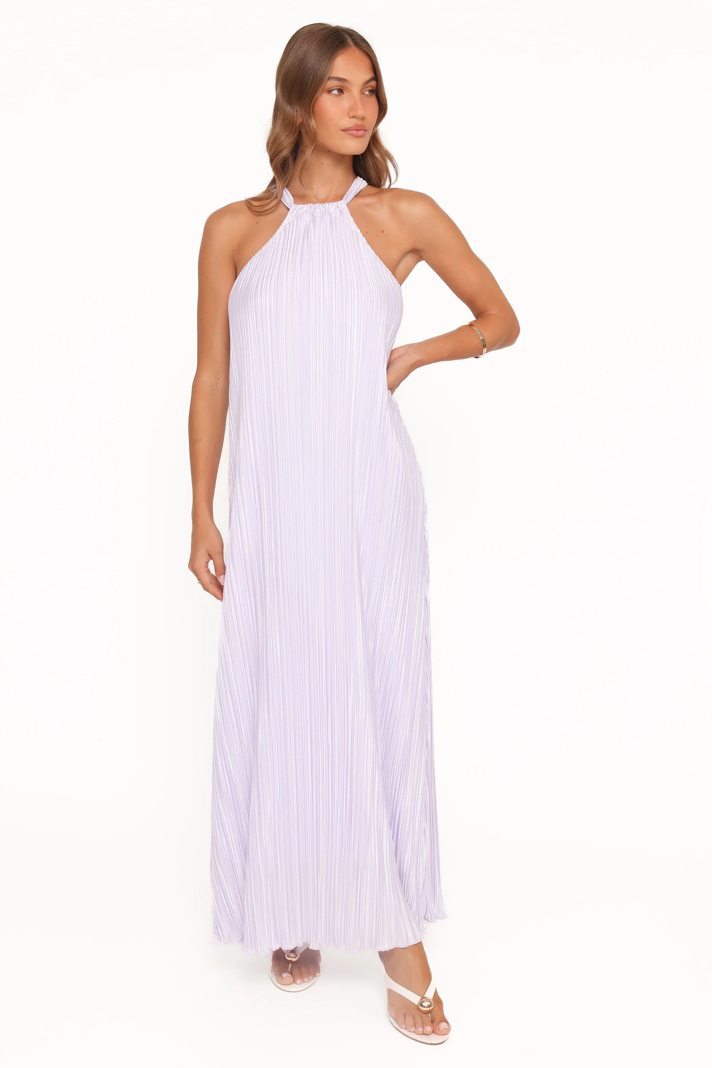 Melody Plisse Halter Maxi Dress Lavender