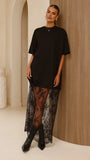 Raina T Shirt Maxi Dress Black Lace