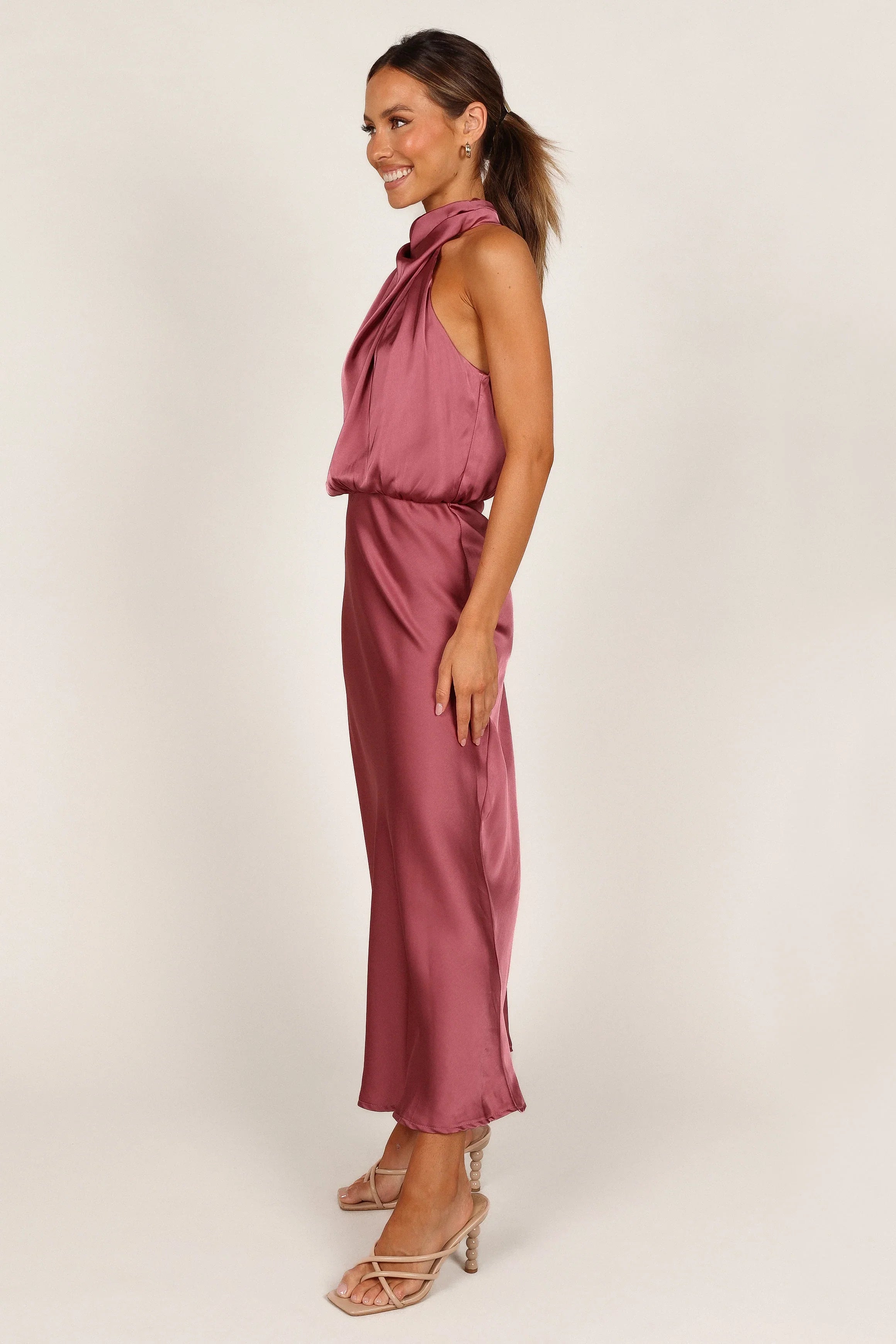 Anabelle Halter Neck Midi Dress Dusty Rose