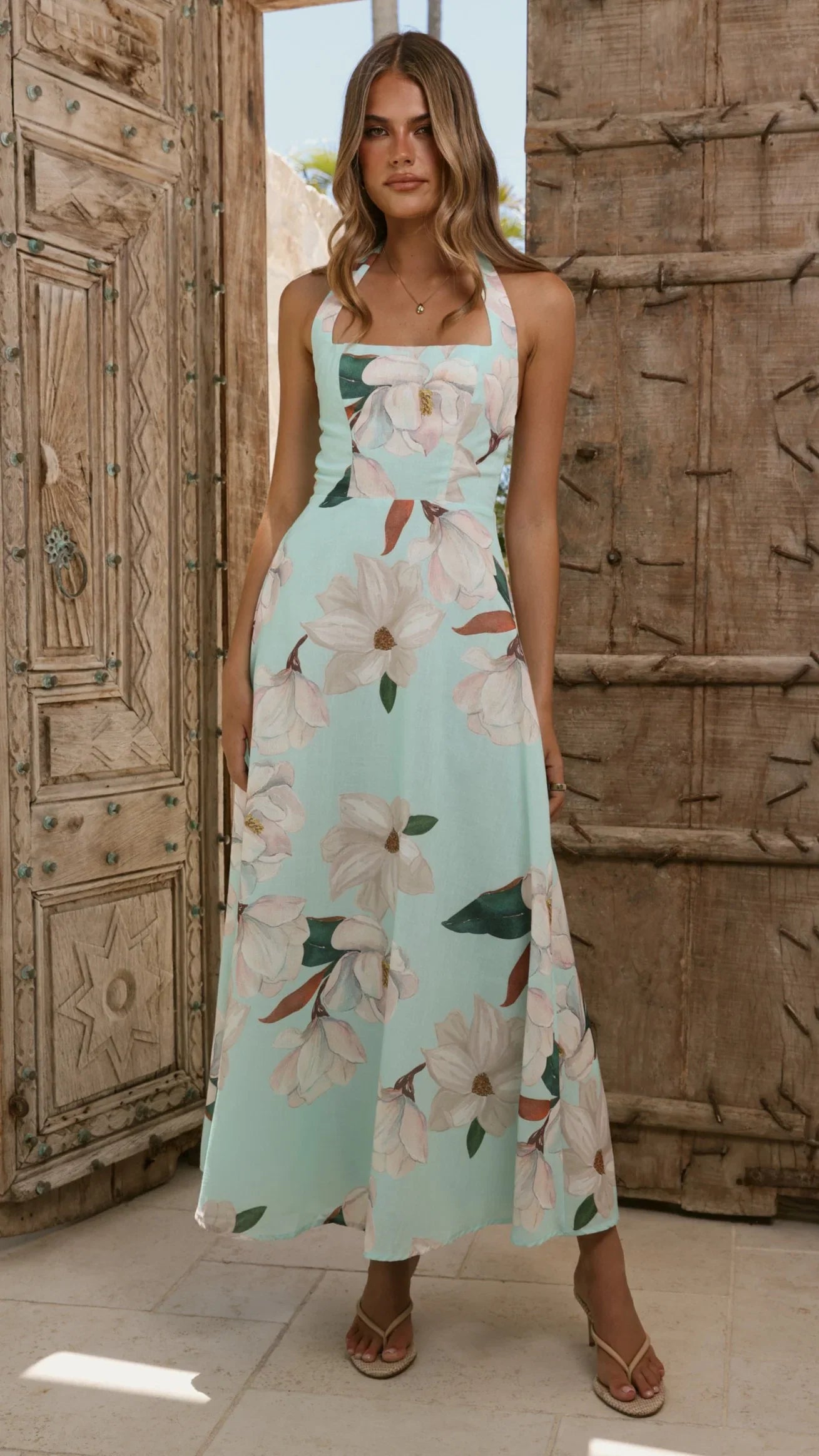 Madelyn Maxi Dress Aqua White Floral