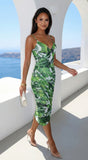 Costa Aluna Mesh Tropical Print Midi Dress Green