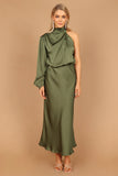 Amelie One Shoulder Midi Dress Olive