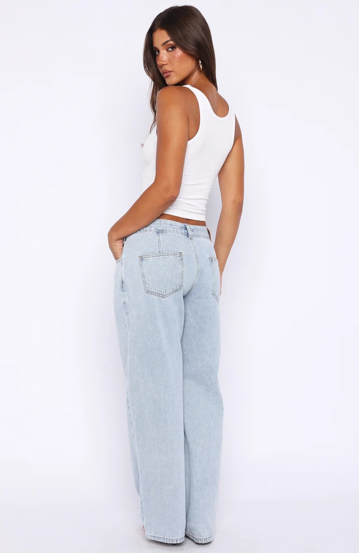 Day At A Time Low Rise Wide Leg Jeans Mid Blue