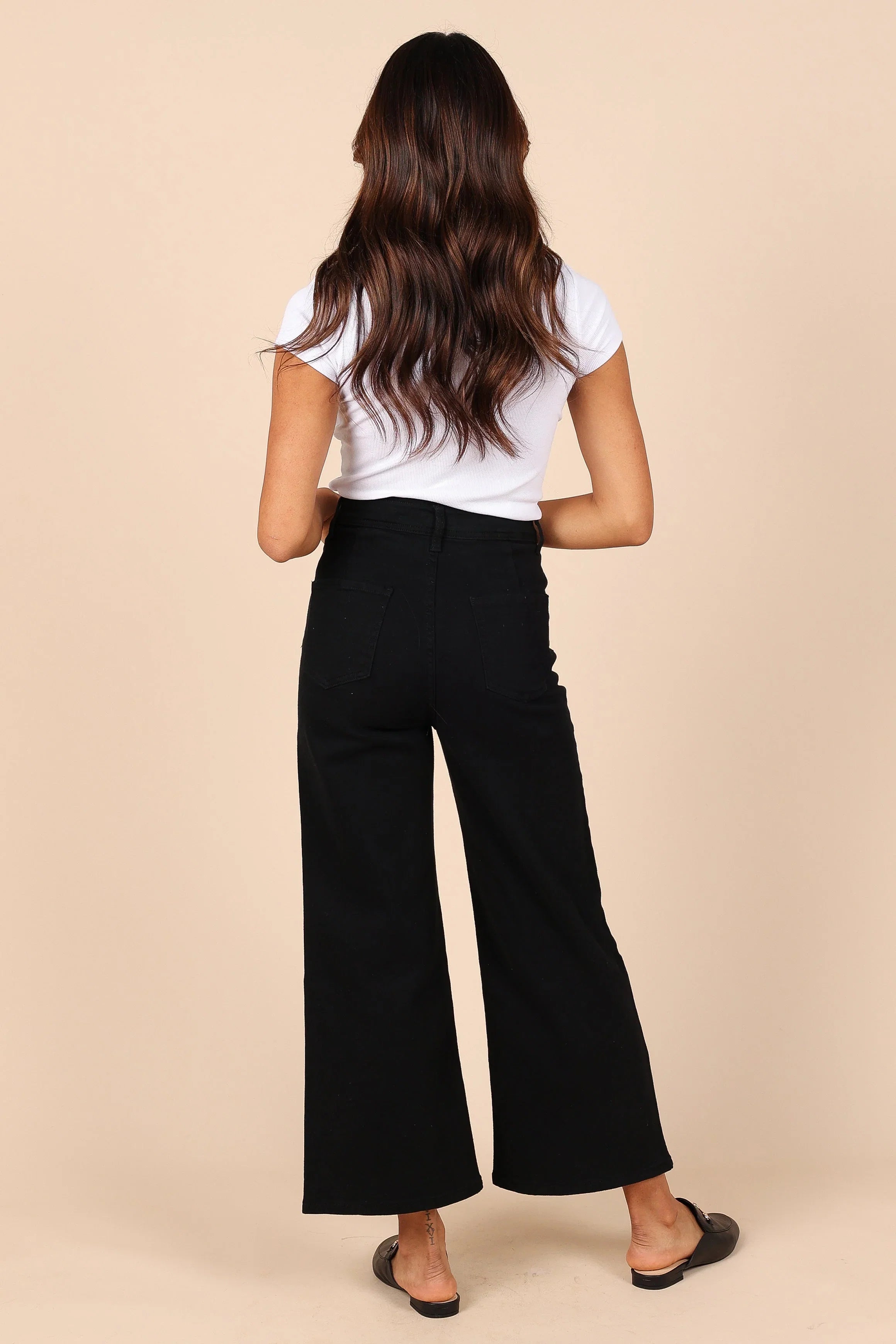 Georgette High Waisted Straight Leg Pants Black