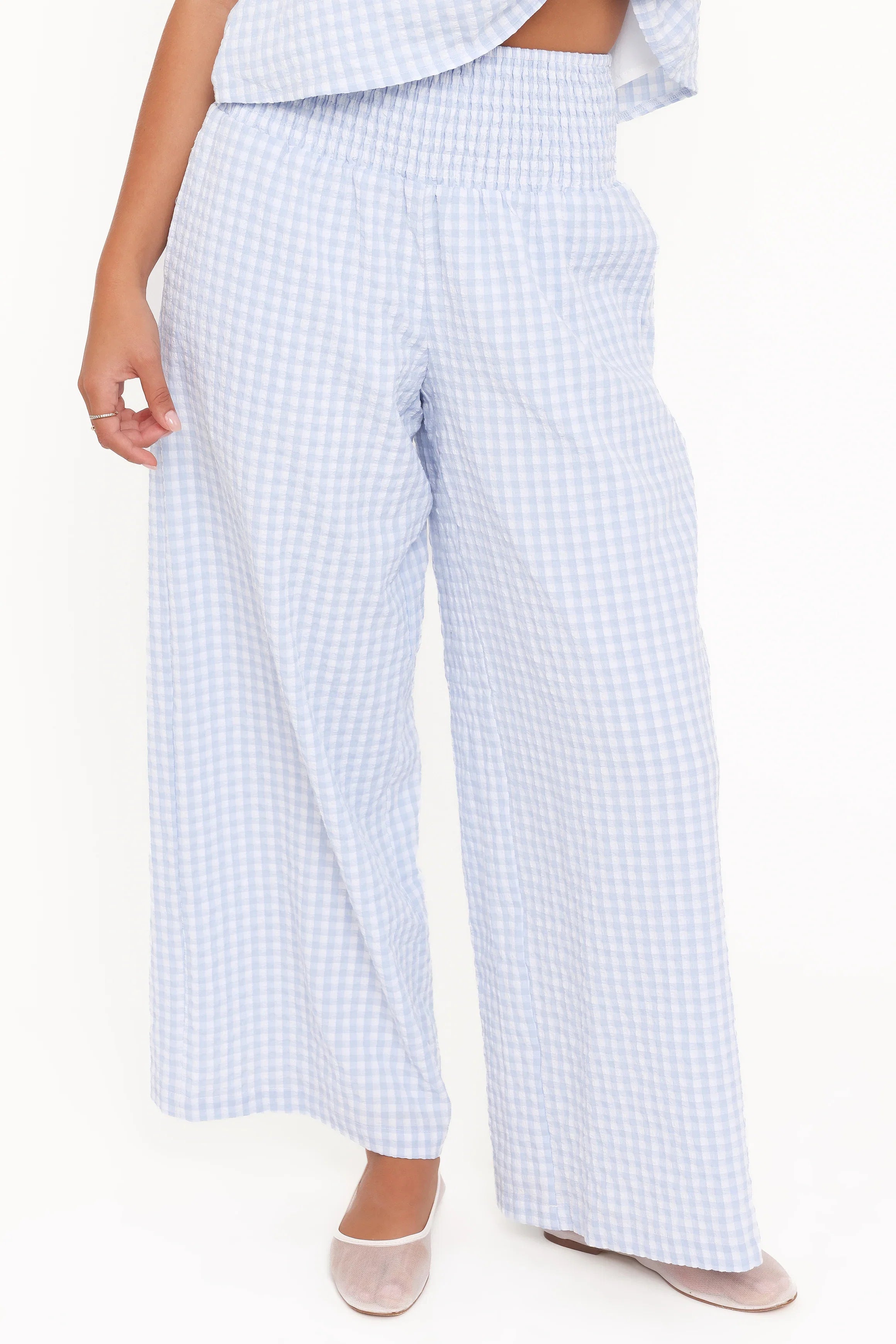 Jillian Smocked Pant Set Blue Gingham