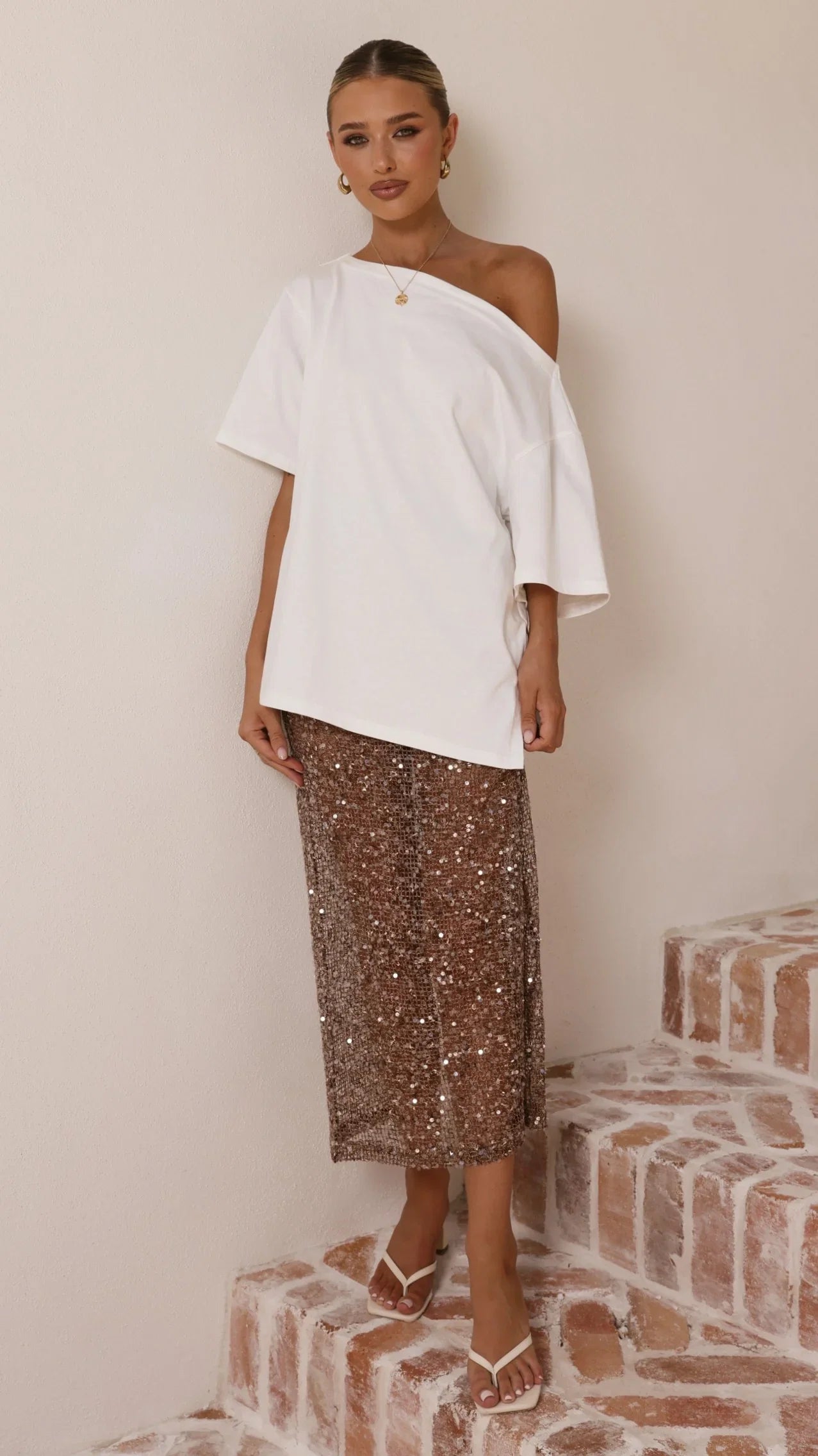 Verlo Sequins Maxi Skirt Mocha
