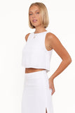 Madison Linen Cropped Tank White
