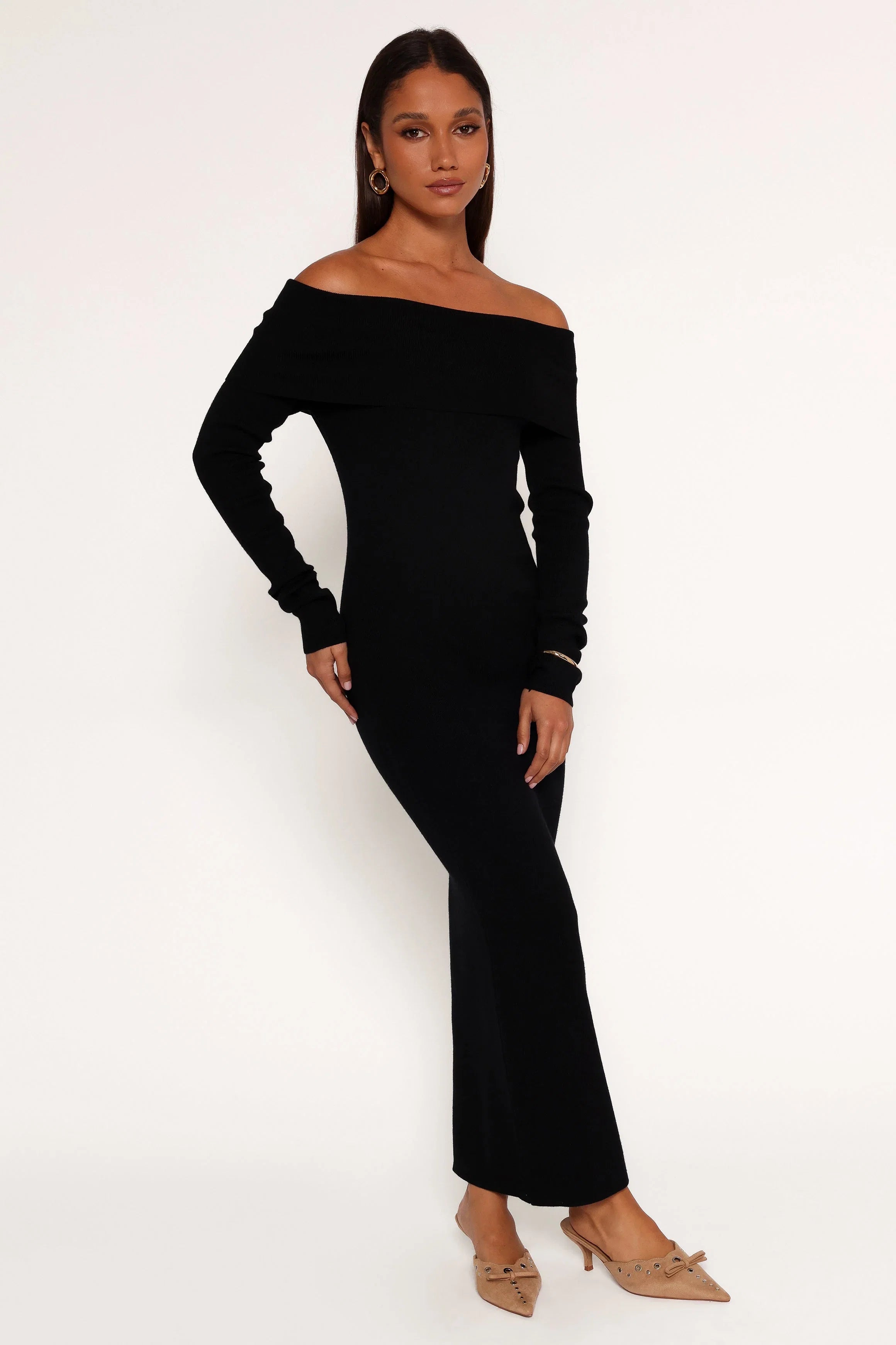 Archie Off the Shoulder Midi Dress Black