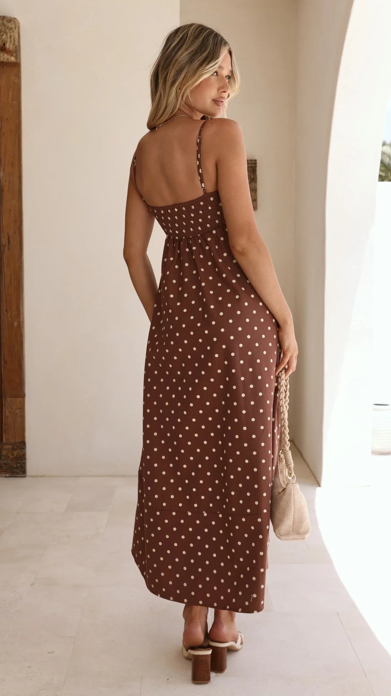 Elie Maxi Dress Chocolate Cream Polka Dot