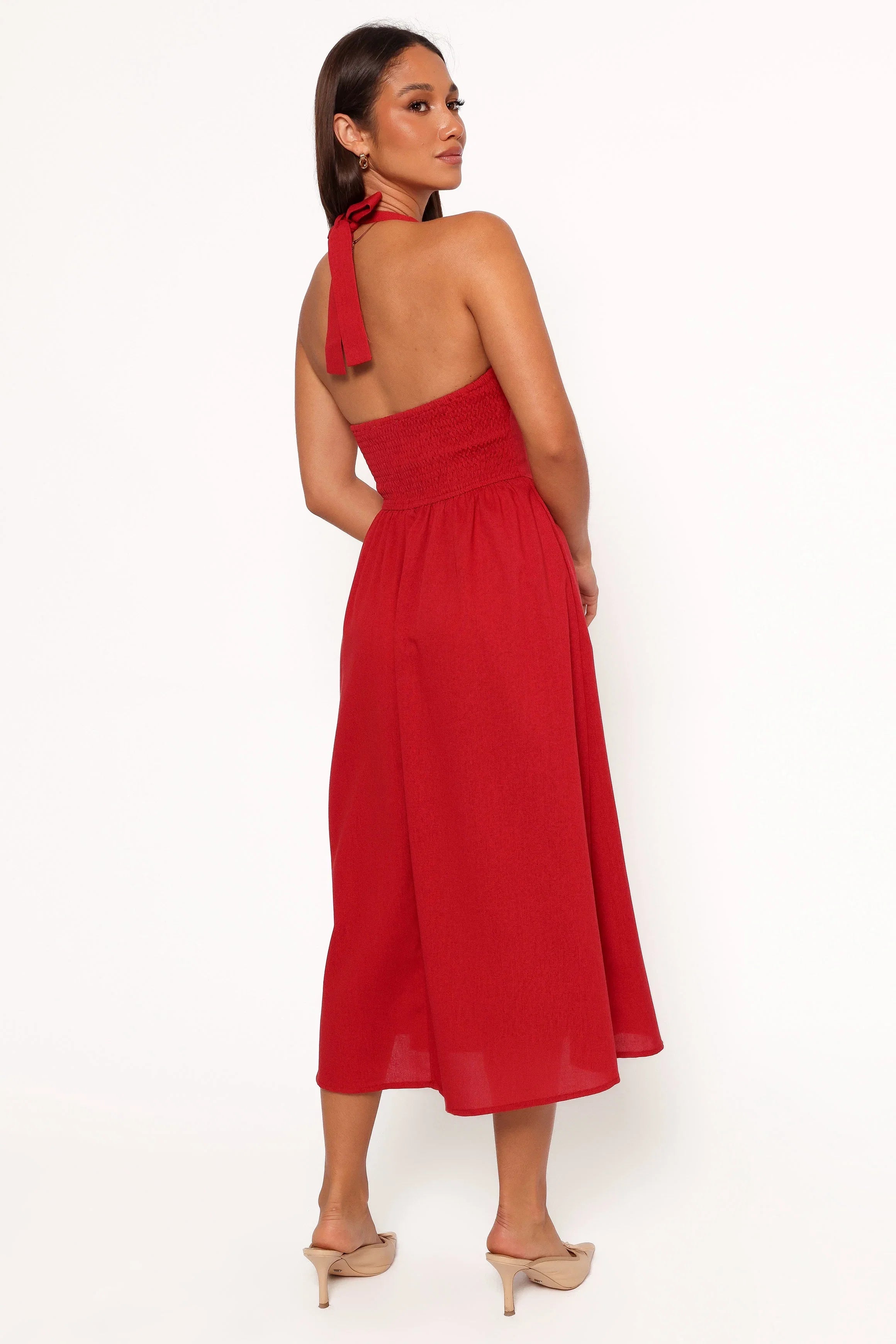 Ramona Halterneck Midi Dress Red