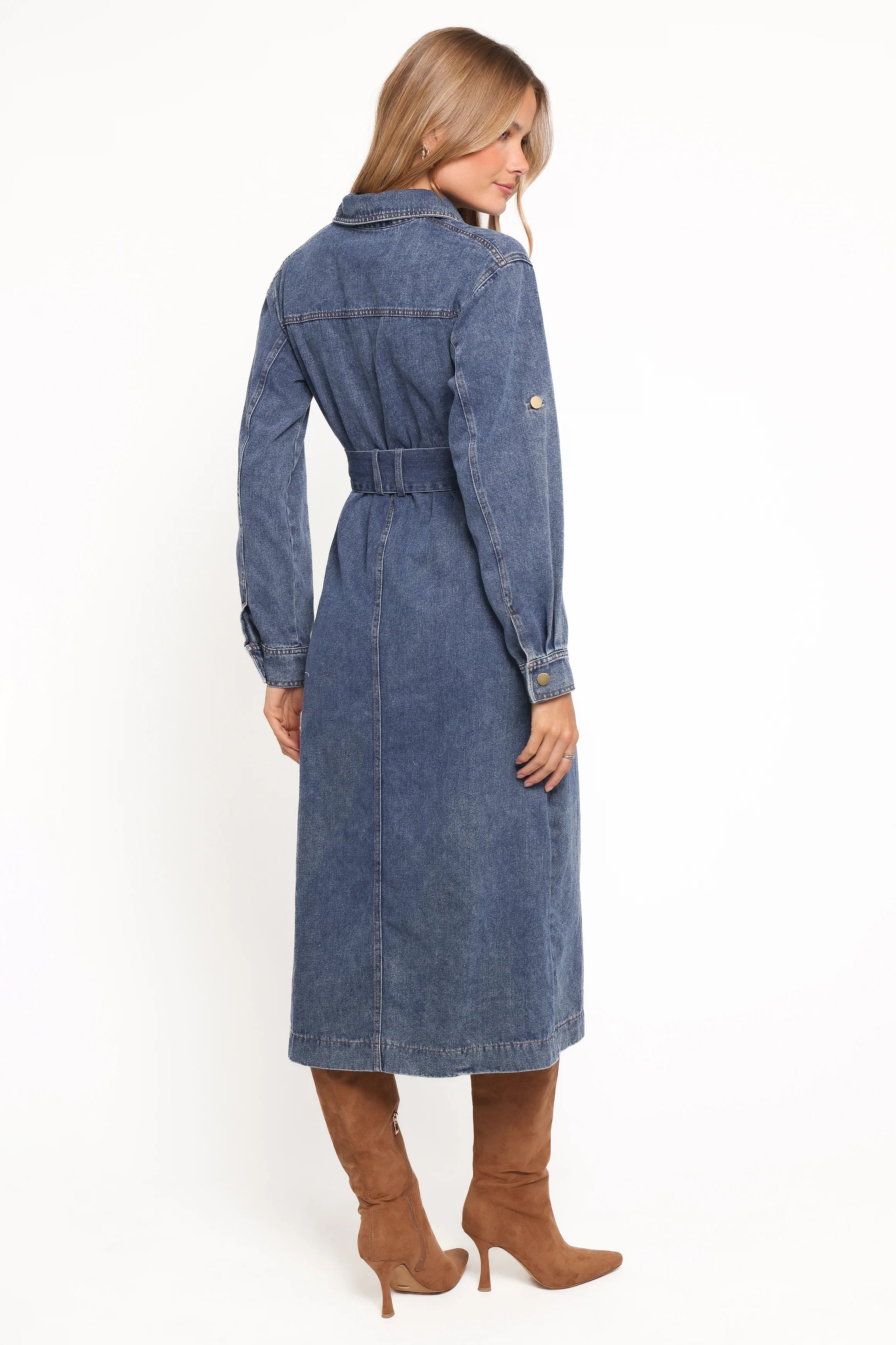 Ballina Long Sleeve Midi Dress Blue Denim