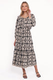 Faris Off Shoulder Midi Dress Black Geo