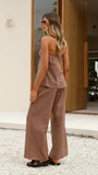 Sharni Strapless Pleat Top and Pants Set Chocolate