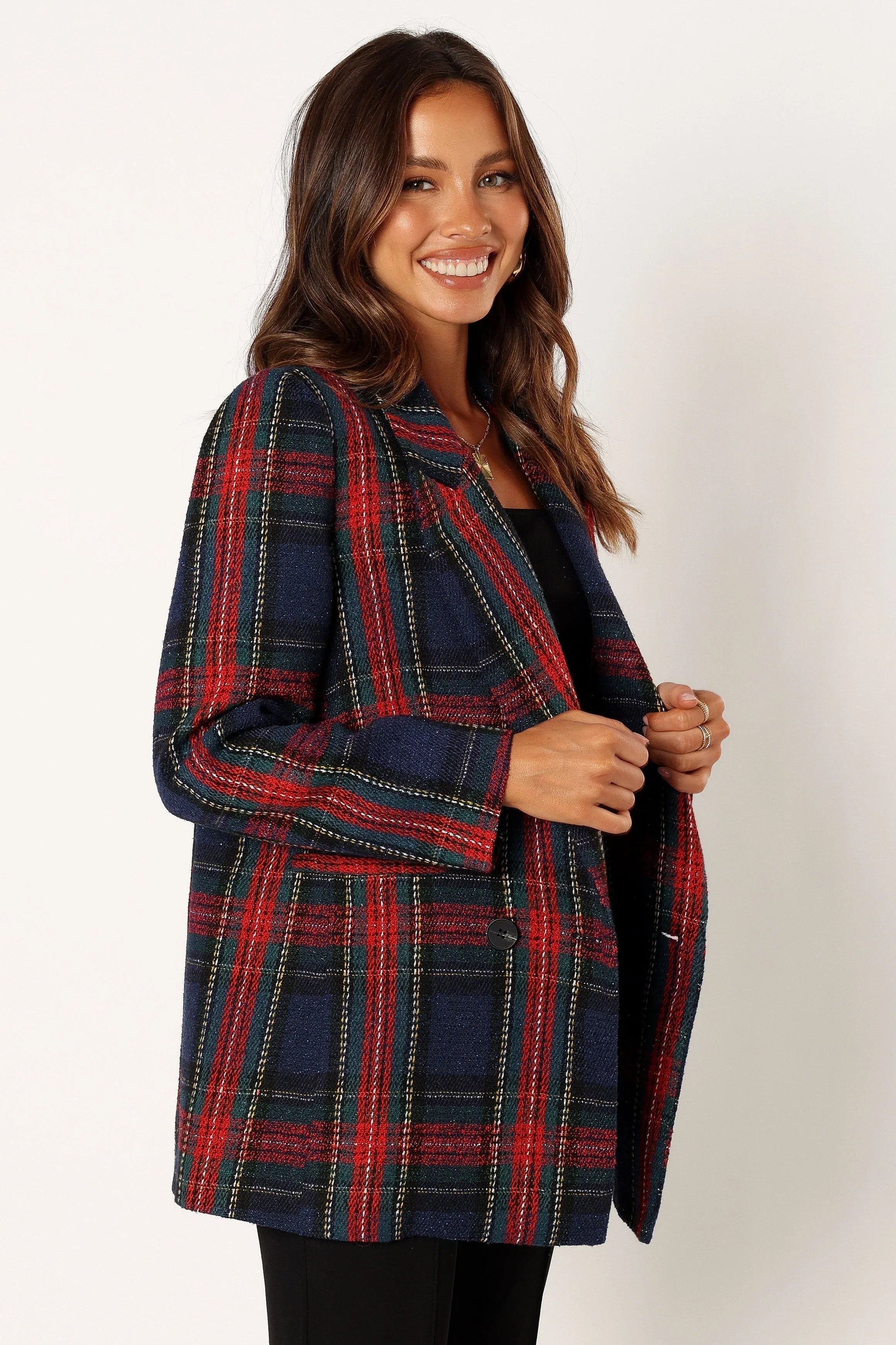 Vivienne Plaid Blazer Red Navy Multi