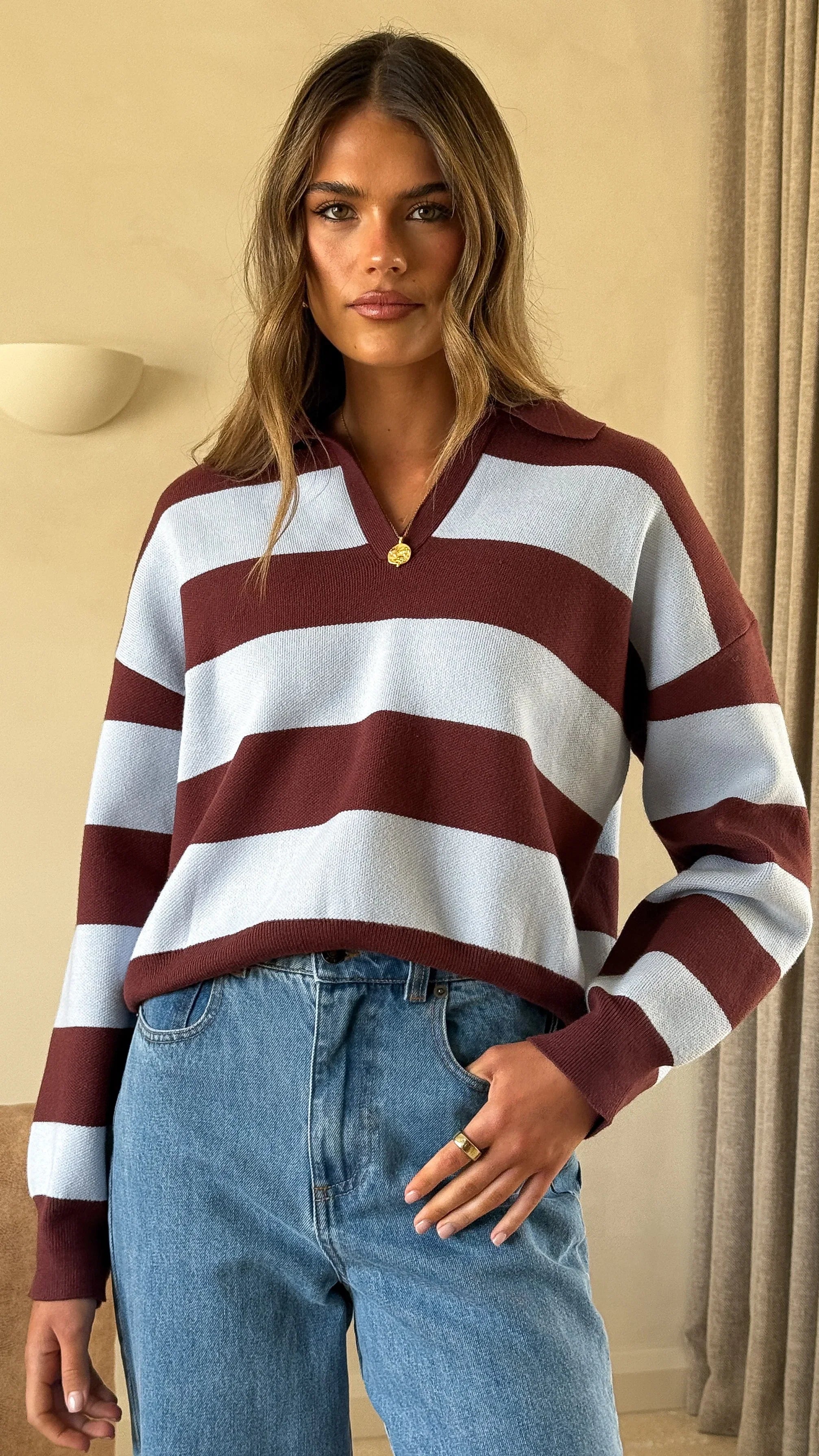 Kodi Sweater Blue Brown Stripe