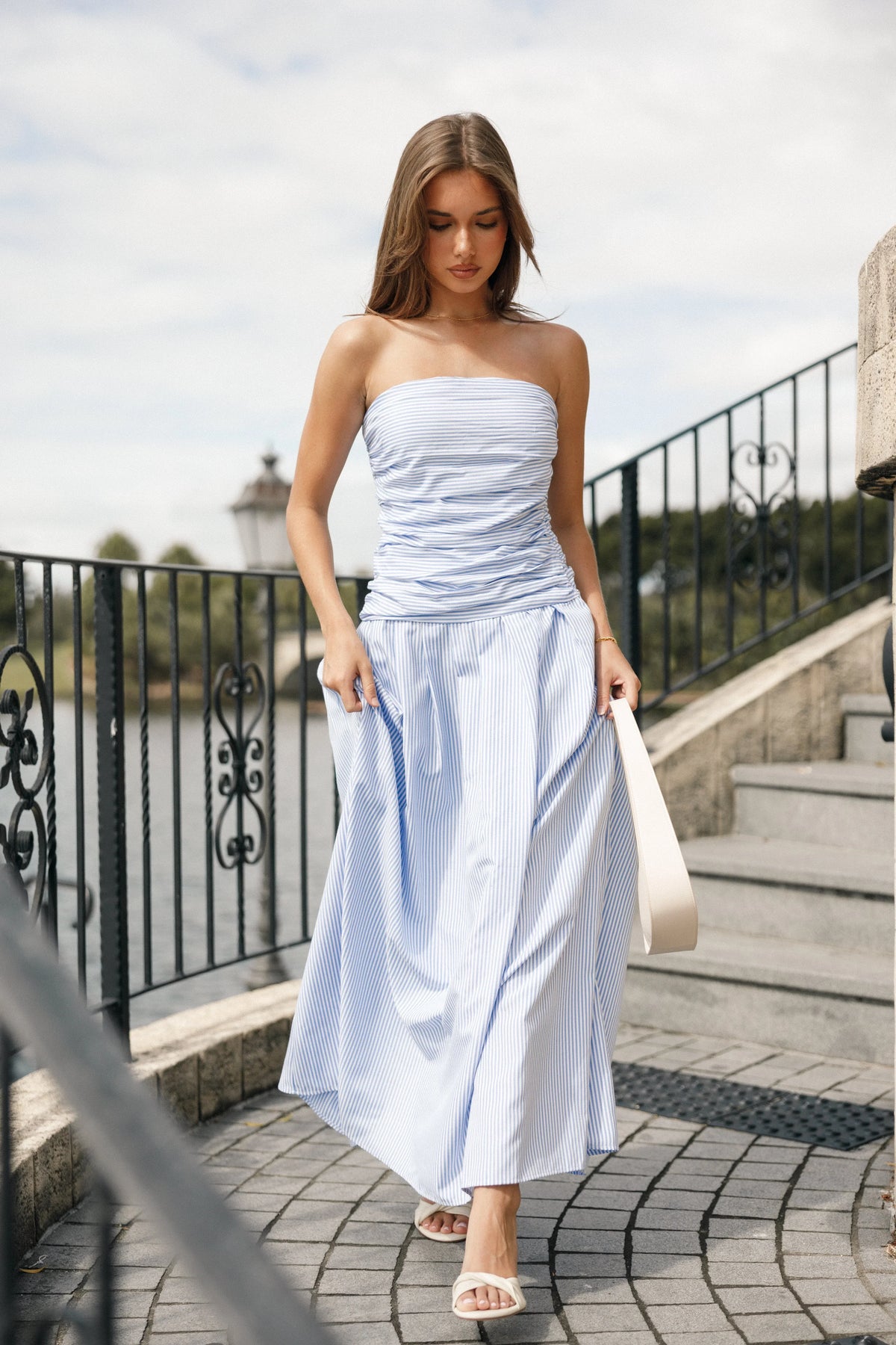 Avalee Strapless Maxi Dress Blue Stripe