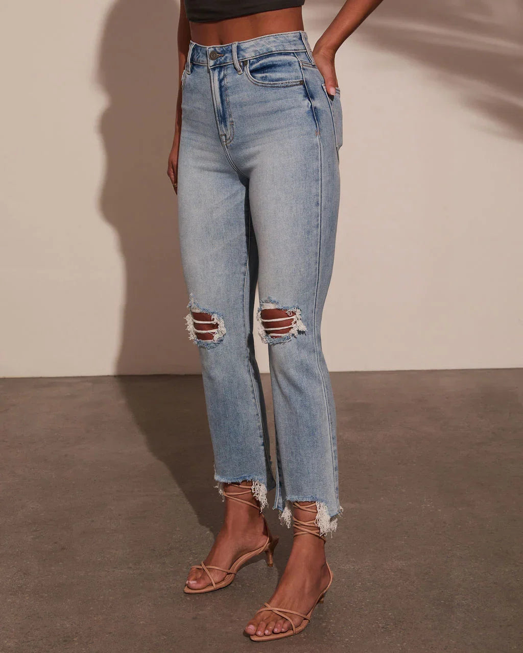 Cosmia Super Stretch High Rise Slim Leg Distressed Jeans