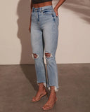 Cosmia Super Stretch High Rise Slim Leg Distressed Jeans
