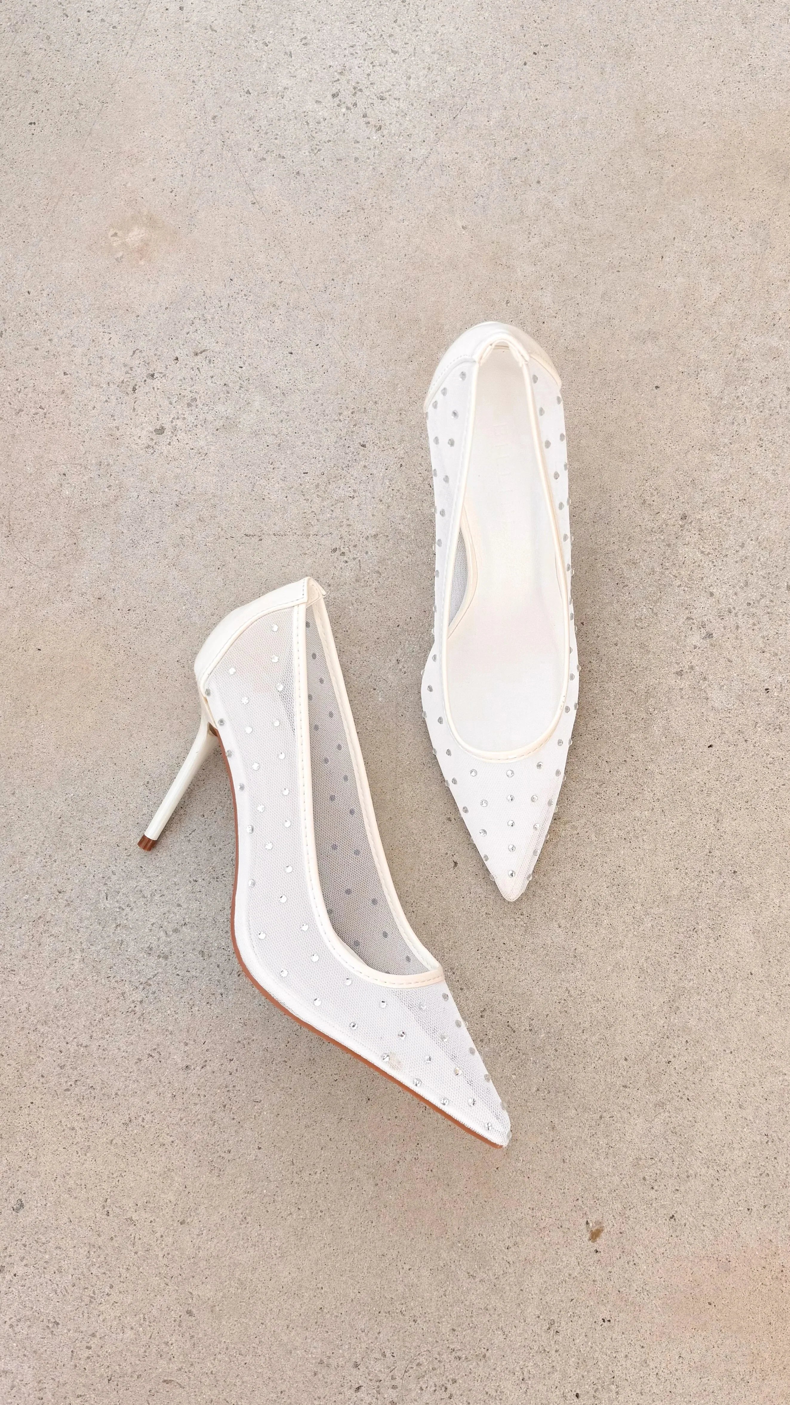 Lee Heels White Mesh Diamante