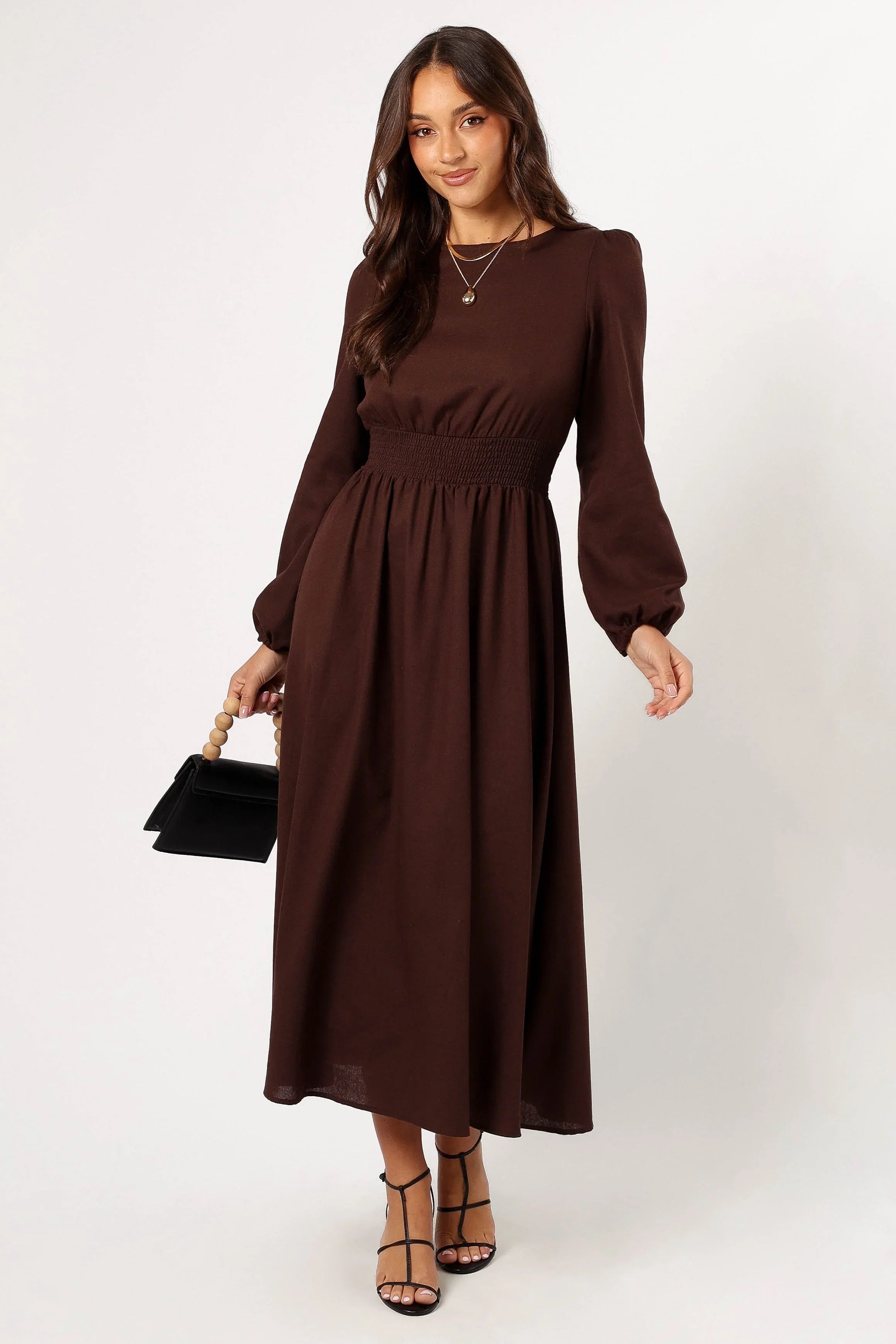 Roman Long Sleeve Maxi Dress Brown
