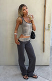 My Own Sunshine Fold Over Pants Charcoal Leopard Print