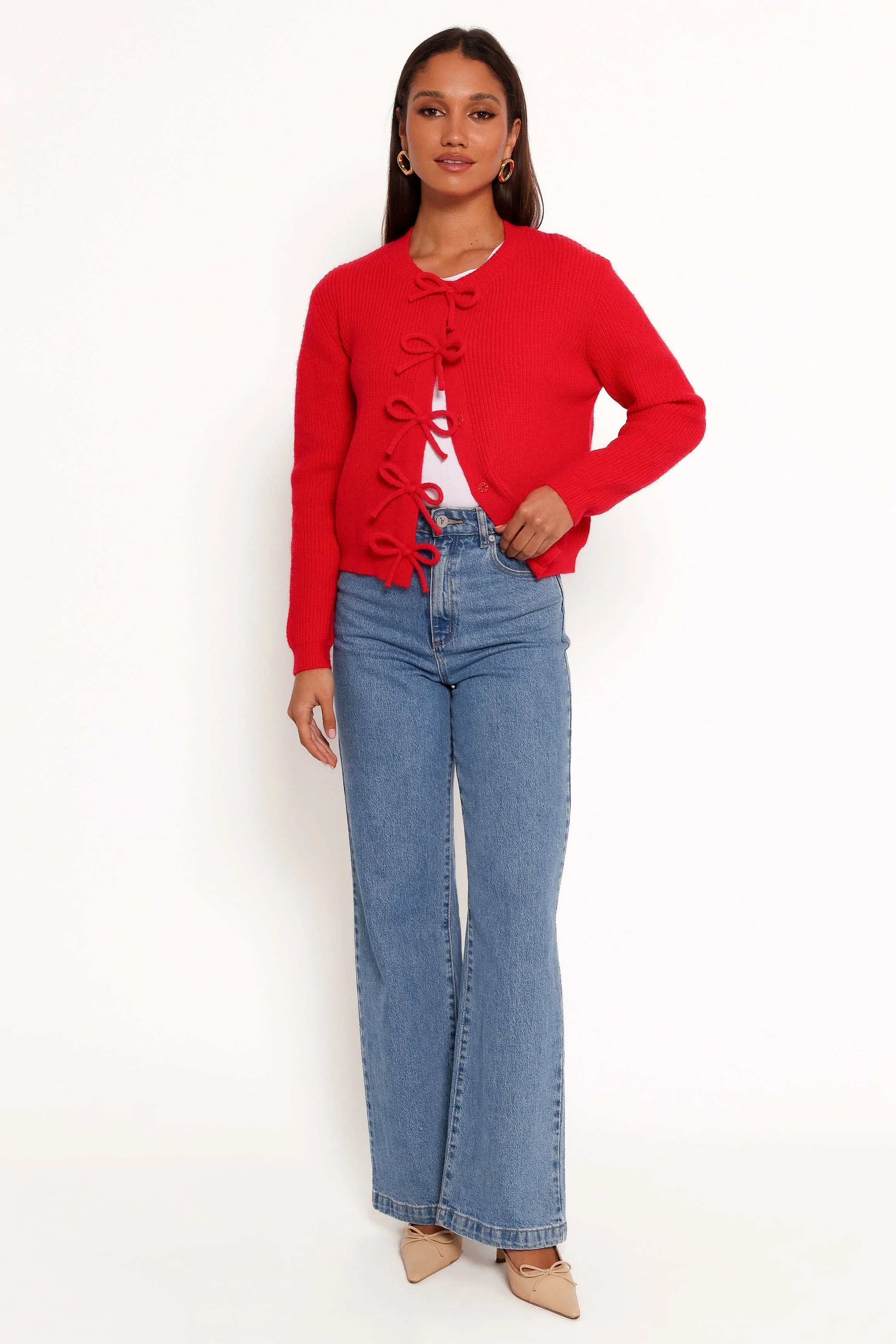 Wilde Bow Front Cardigan Red