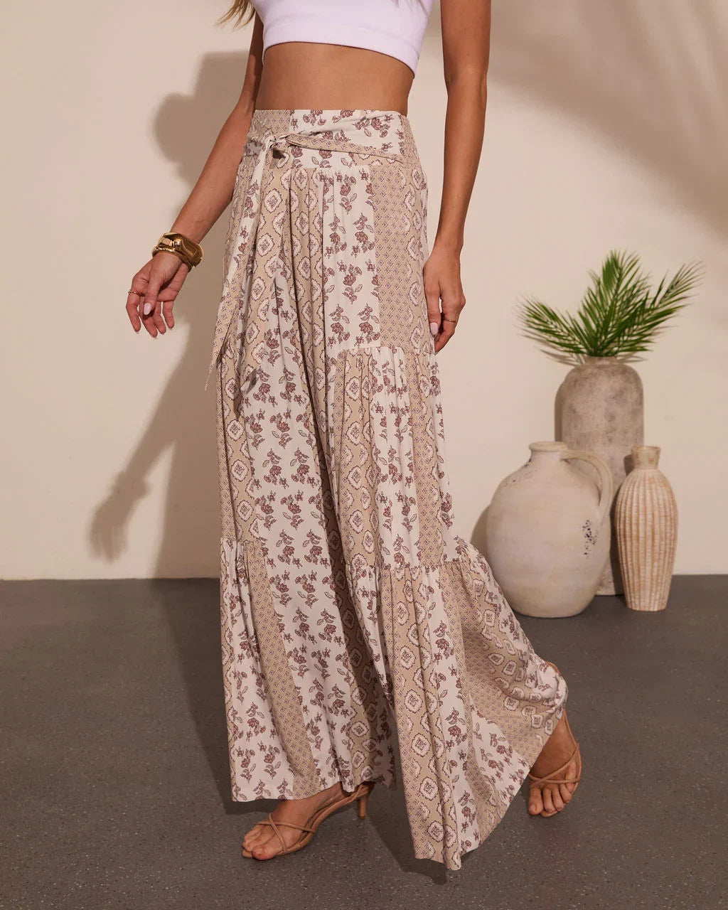 Resort Edit Abstract Print Waist Tie Pants
