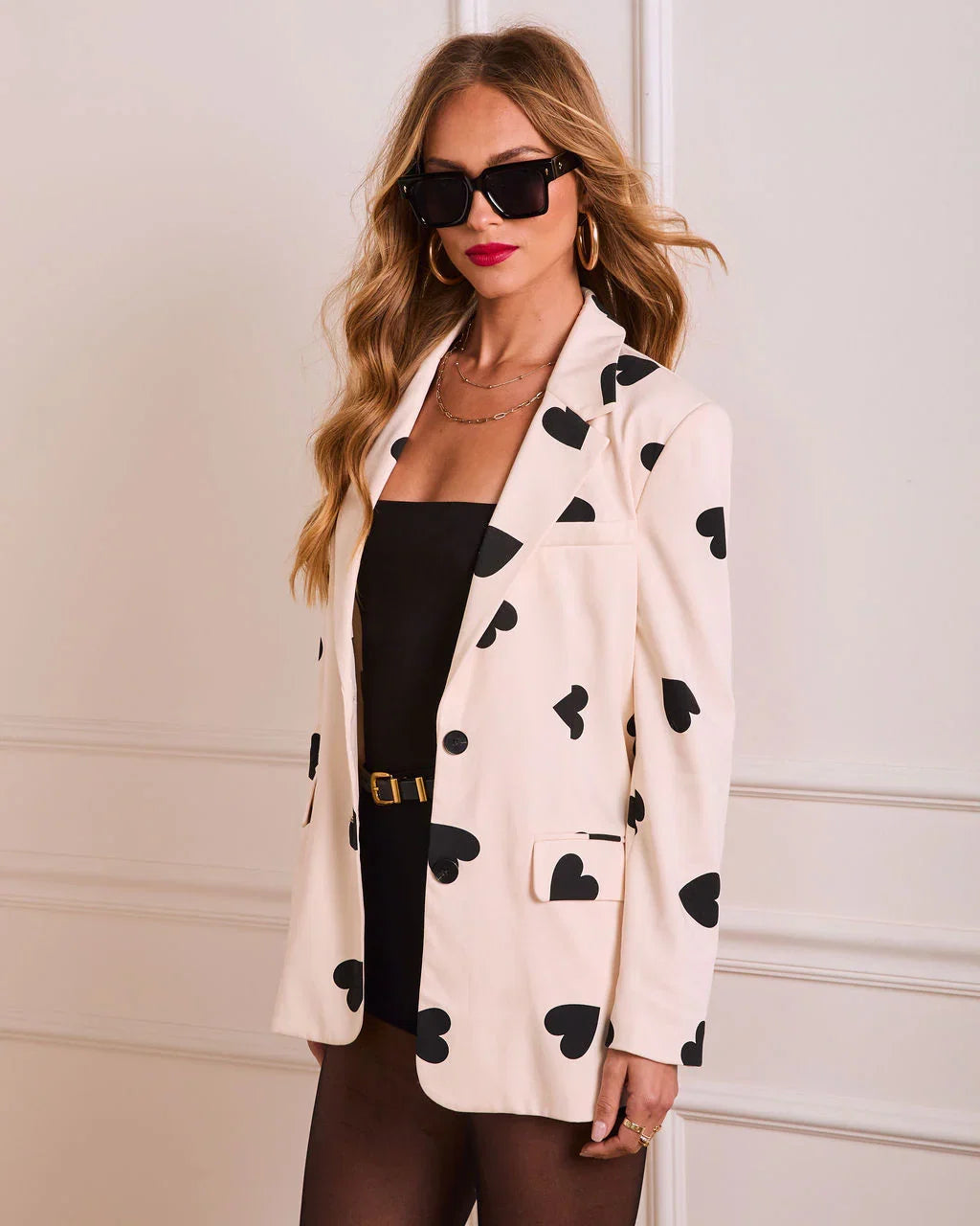 Love You Always Contrast Heart Print Blazer