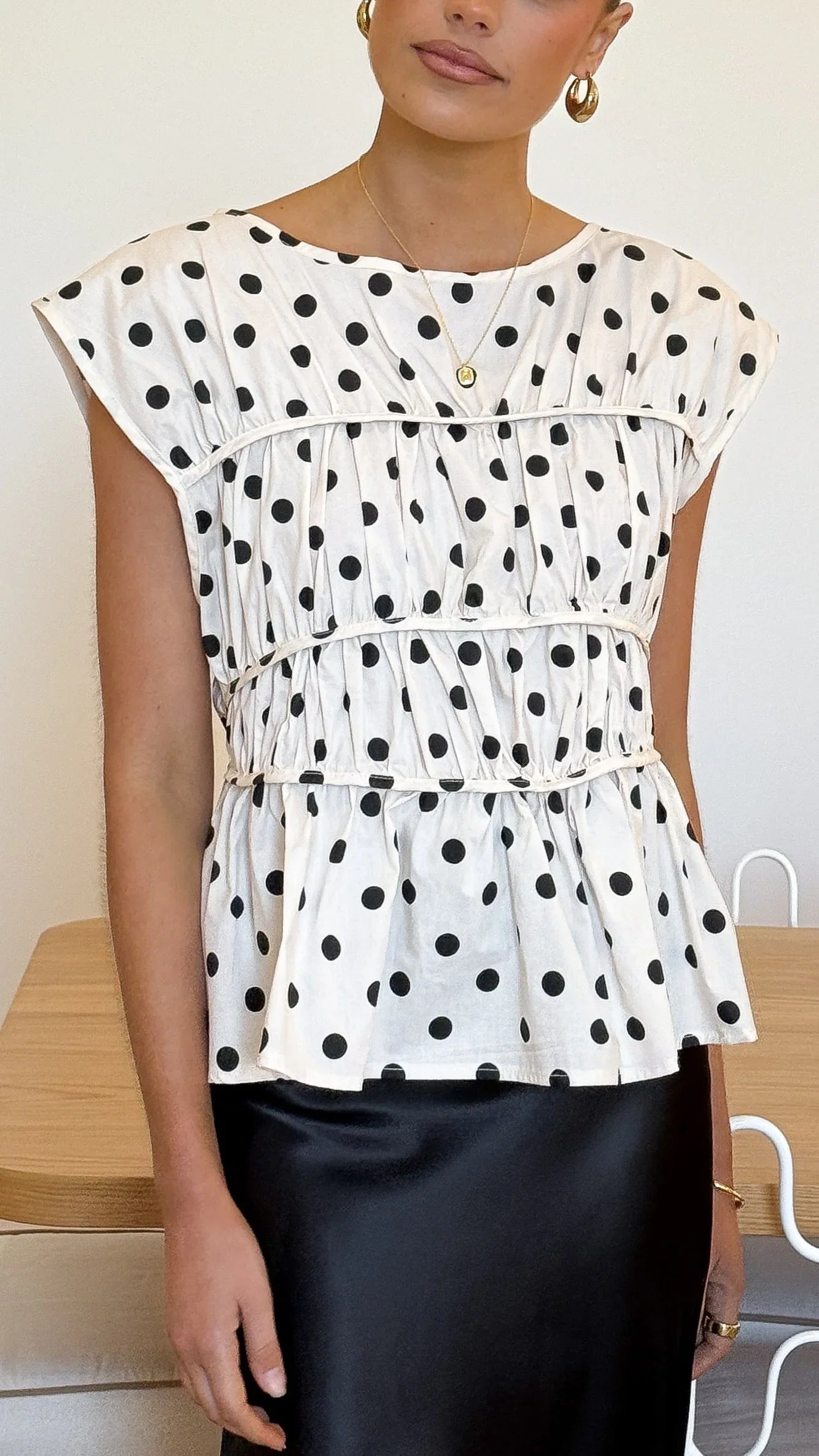 Kienna Top Cream Black Polka Dot