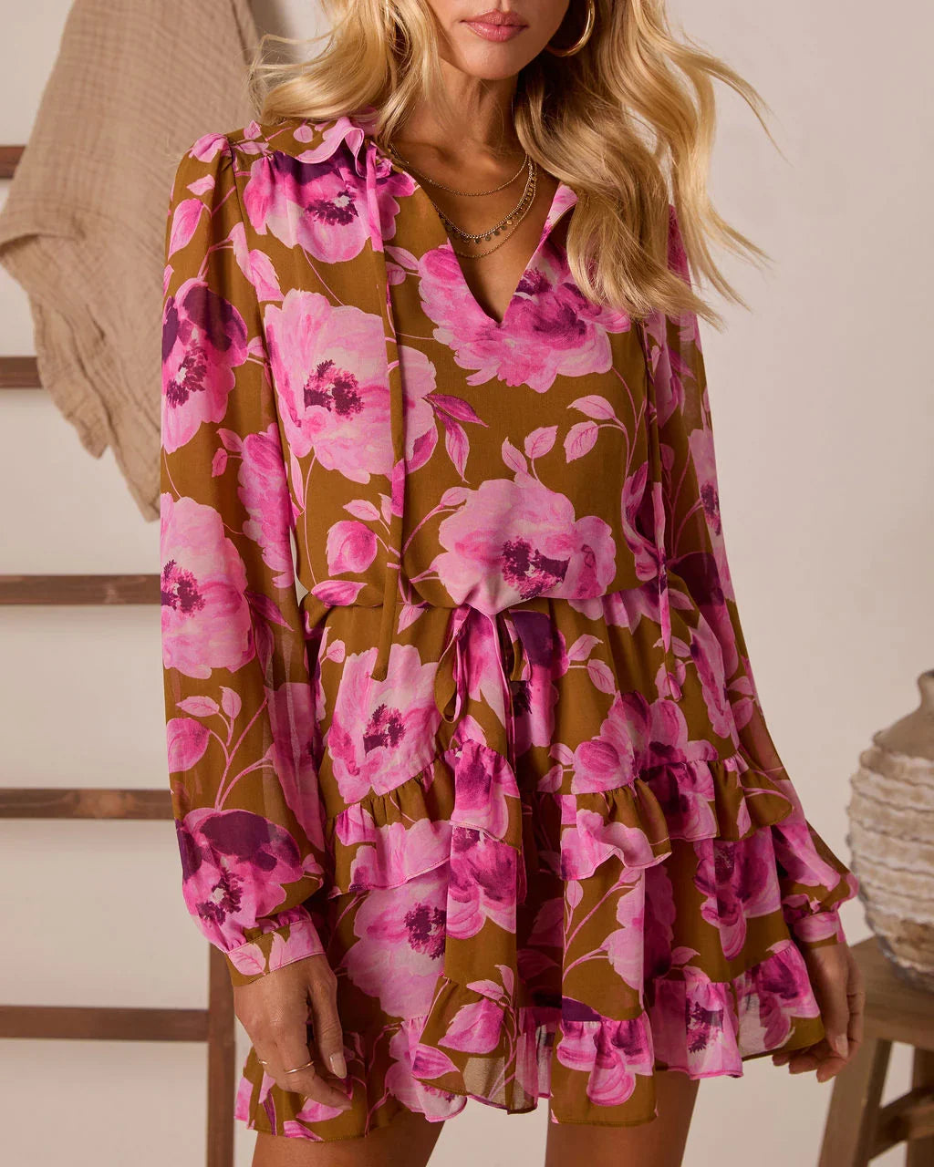 Charleston Waist Tie Floral Mini Dress