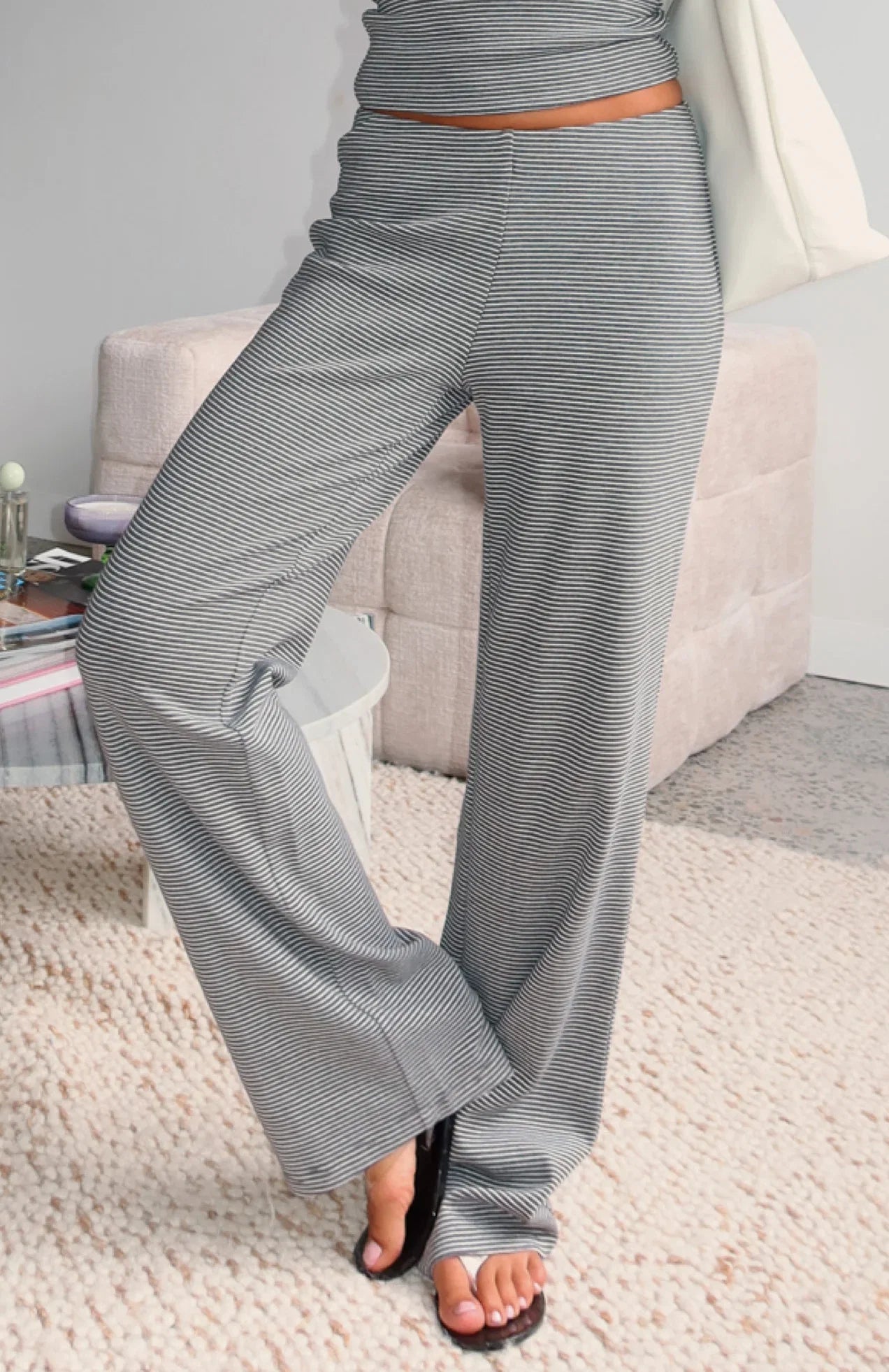 Happy It Happened Pants Grey White Stripe
