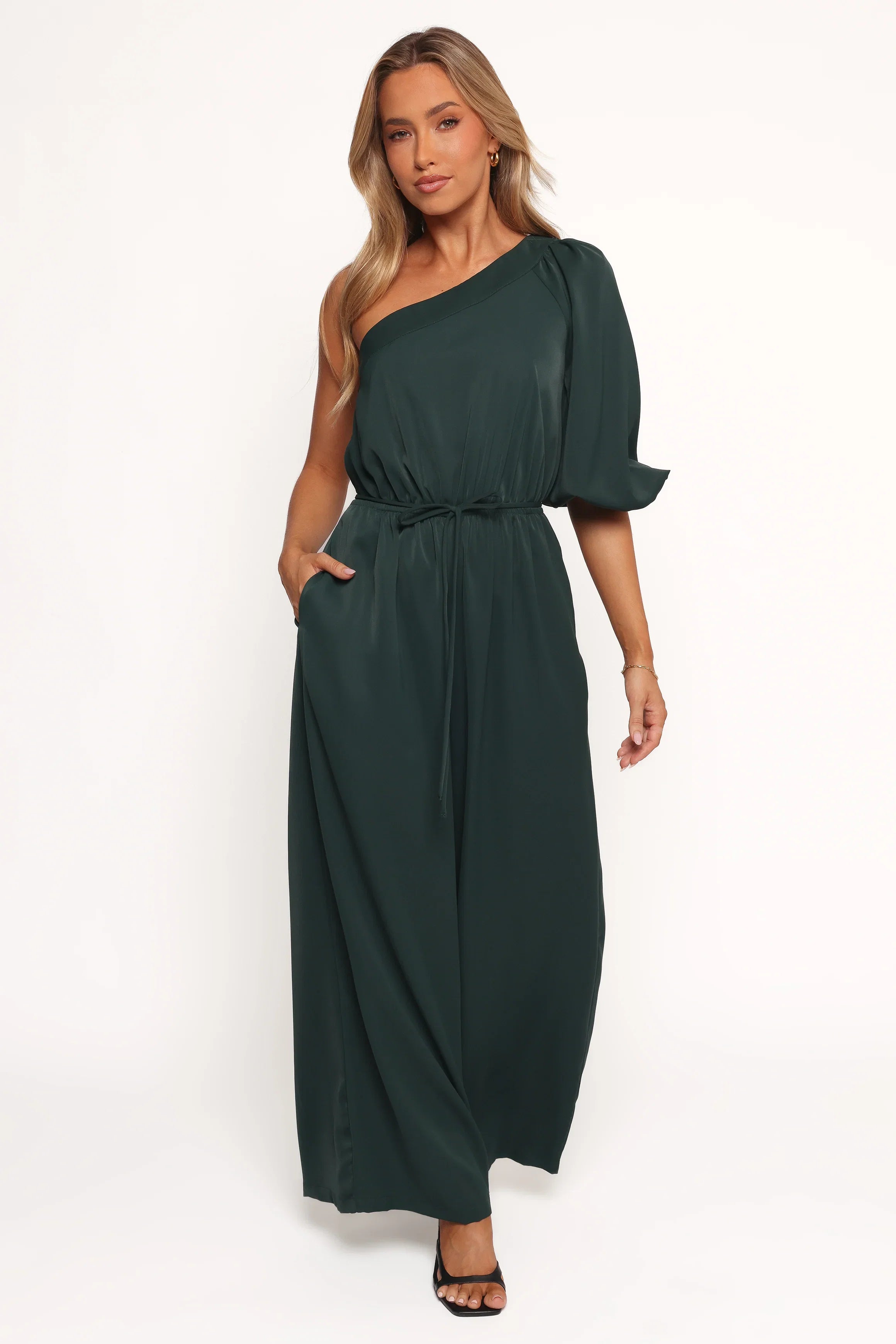 Hedda One Shoulder Jumpsuit Emerald