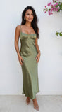 Olivienne Satin Maxi Dress Green