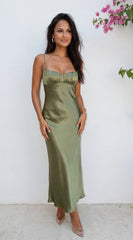 Olivienne Satin Maxi Dress Green