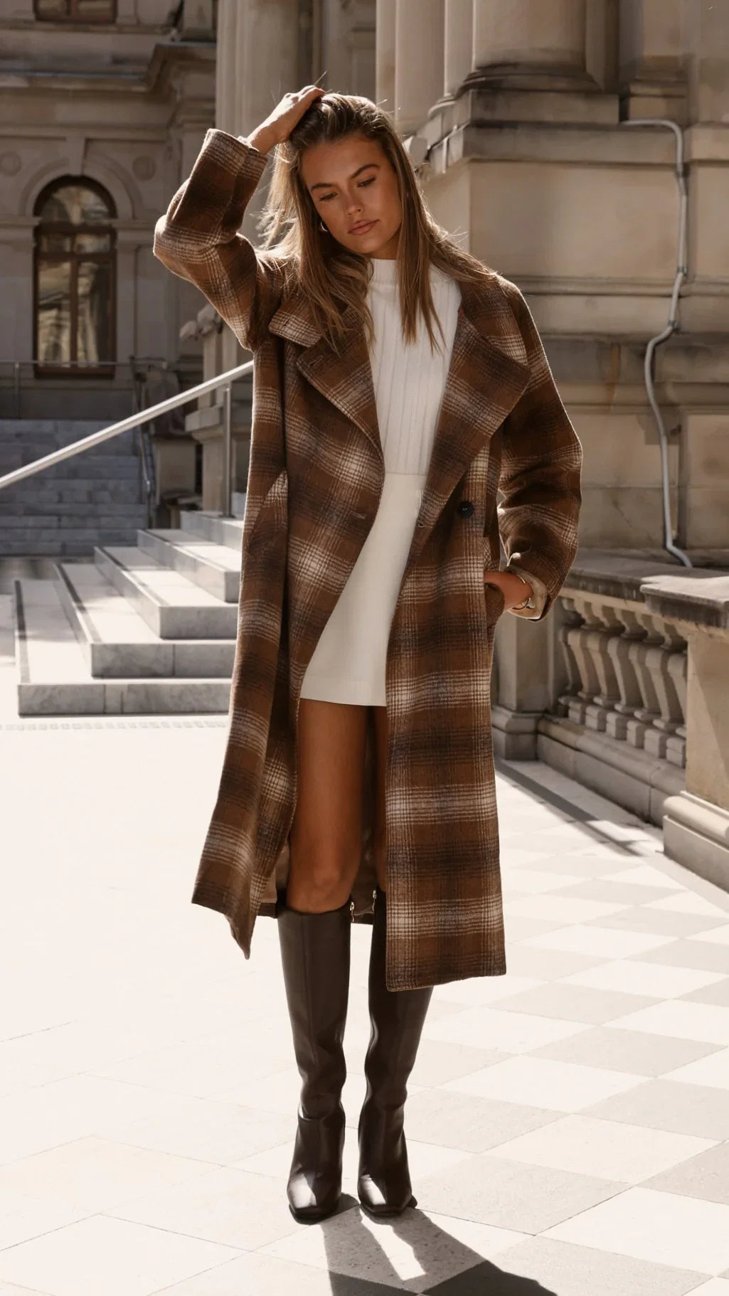 Haruna Coat Brown Beige Plaid Print