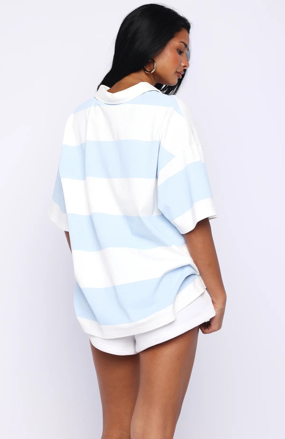 Catch A Wink Oversized Short Sleeve Rugby Shirt Blue White Stripe