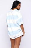 Catch A Wink Oversized Short Sleeve Rugby Shirt Blue White Stripe