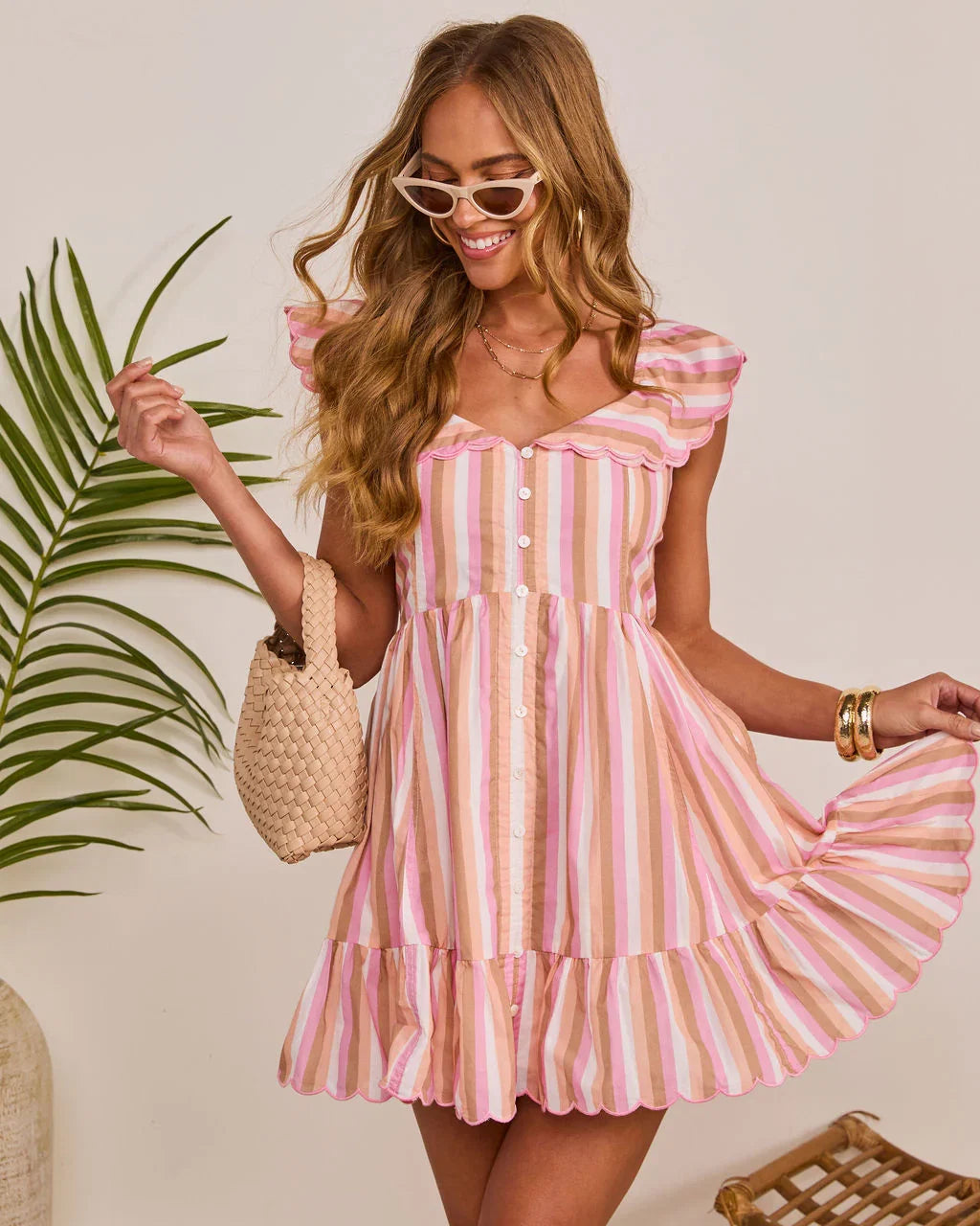 Seaside Pier Ruffle Striped Mini Dress